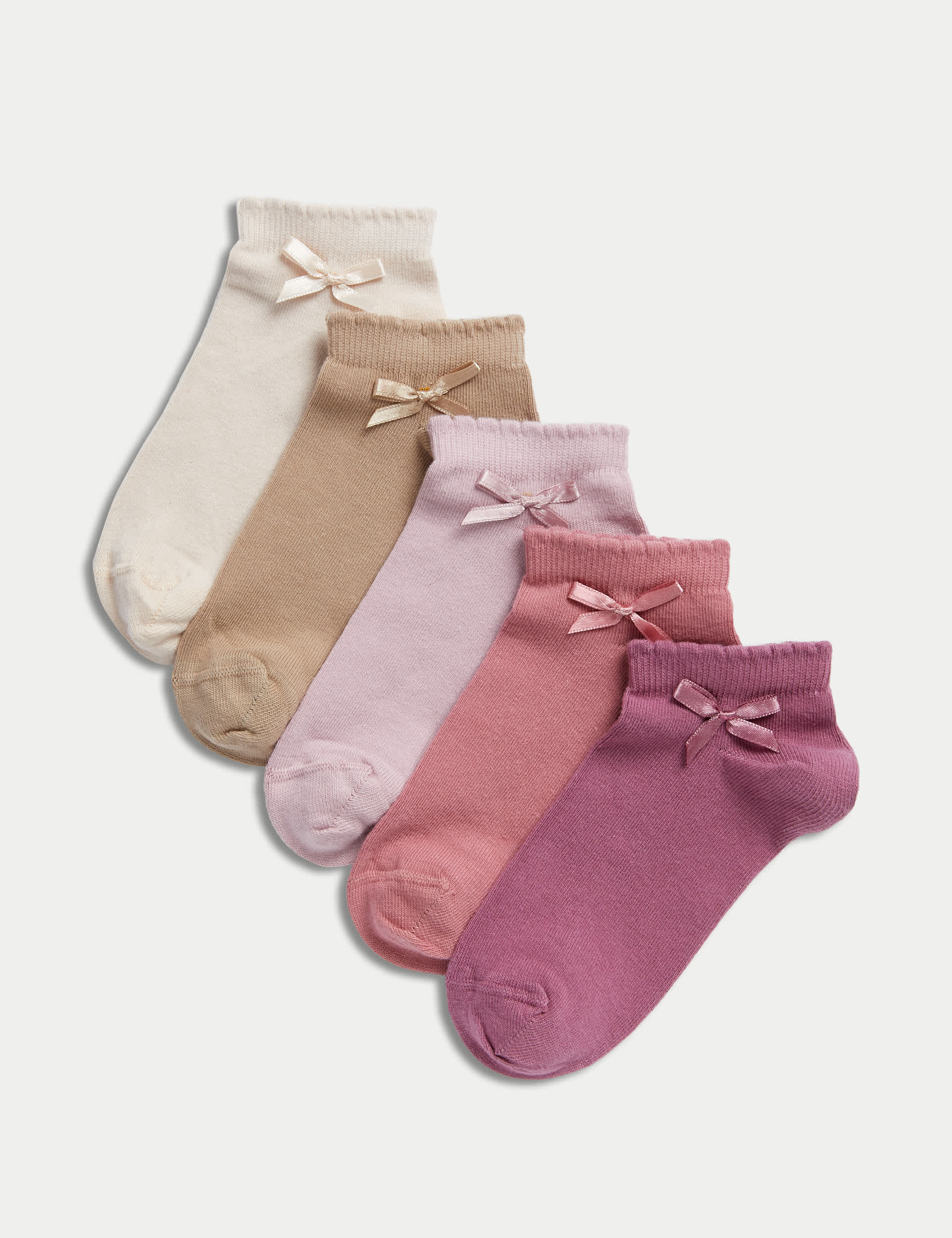 M&S Girls 5pk Cotton Rich Bow Trainer Liners - 8-12 - Multi, Multi