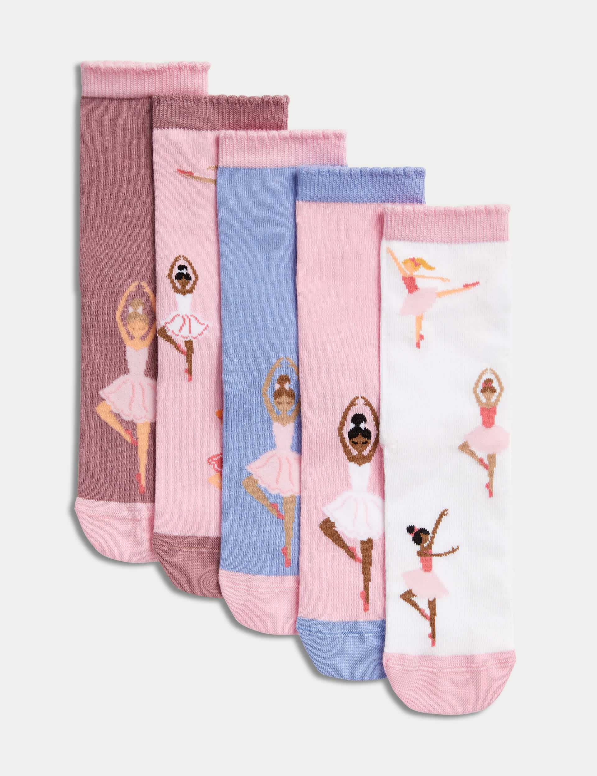 M&S Girls 5pk Cotton Rich Ballerina Socks (6 Small - 7 Large) - 6-8+ - Multi, Multi