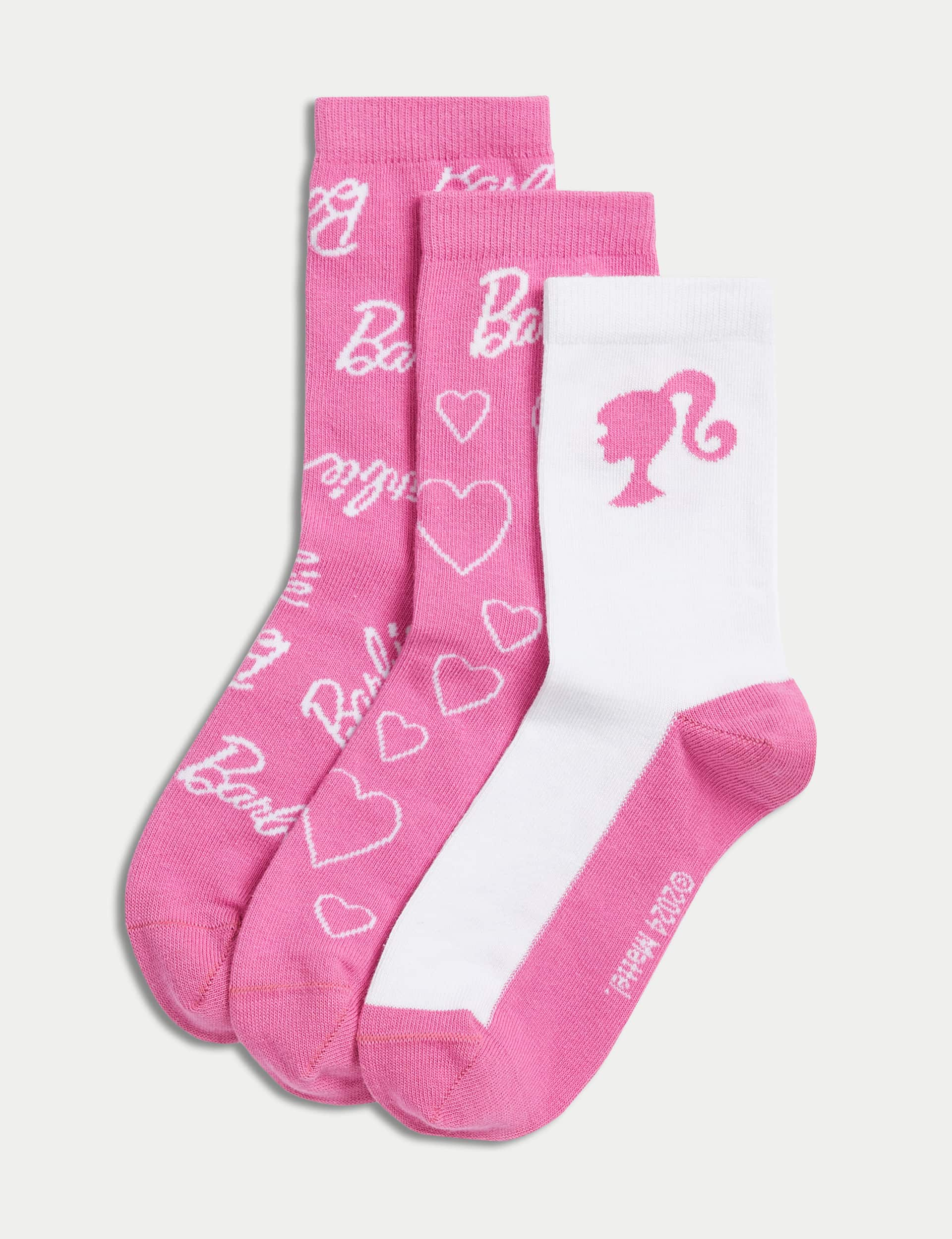 M&S Girls 3pk Cotton Rich Barbie Socks (6 Small - 7 Large) - 6-8+ - Multi, Multi