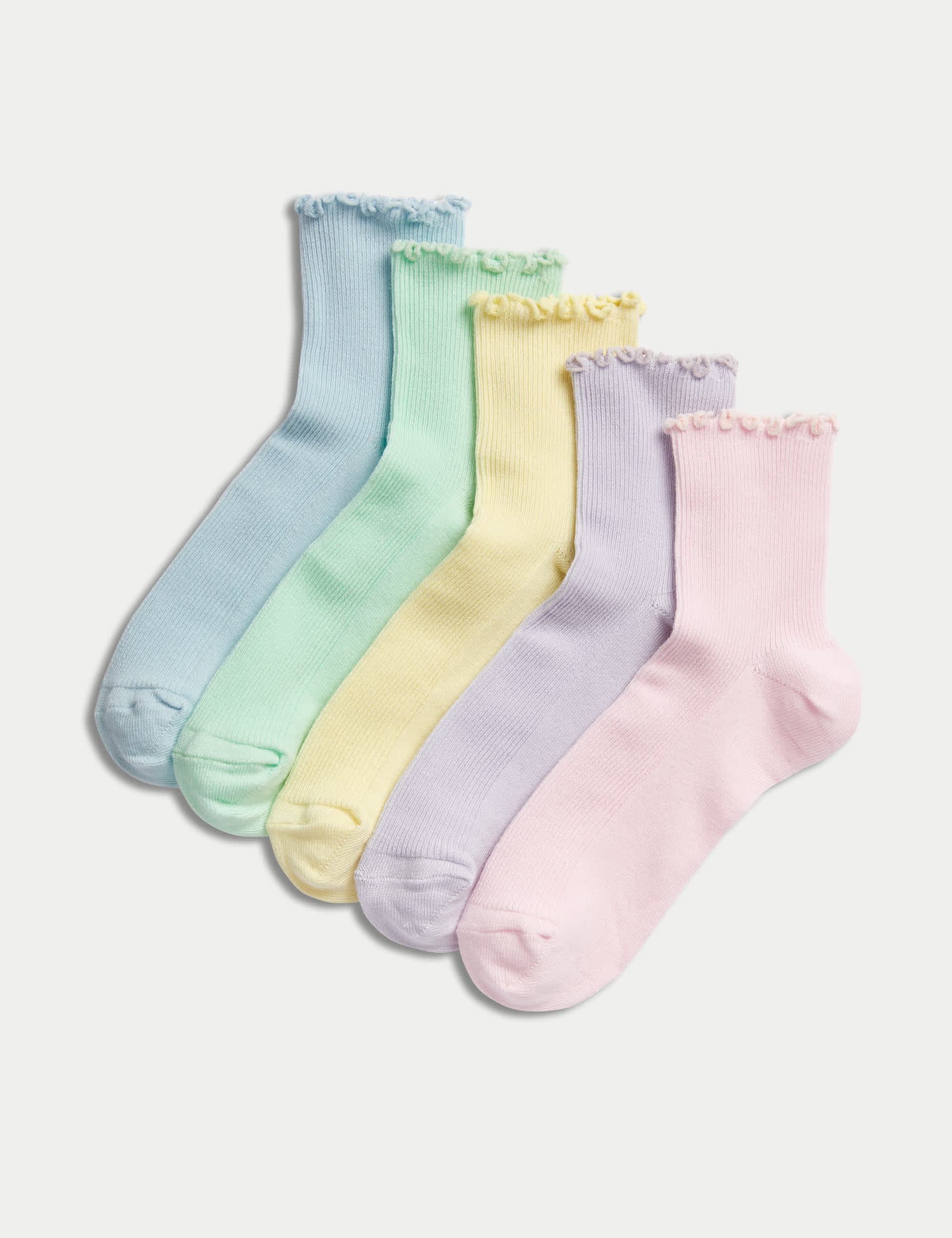 M&S Girls 5pk Cotton Rich Ribbed Socks (6 Small - 7 Large) - 4-7 - Multi, Multi