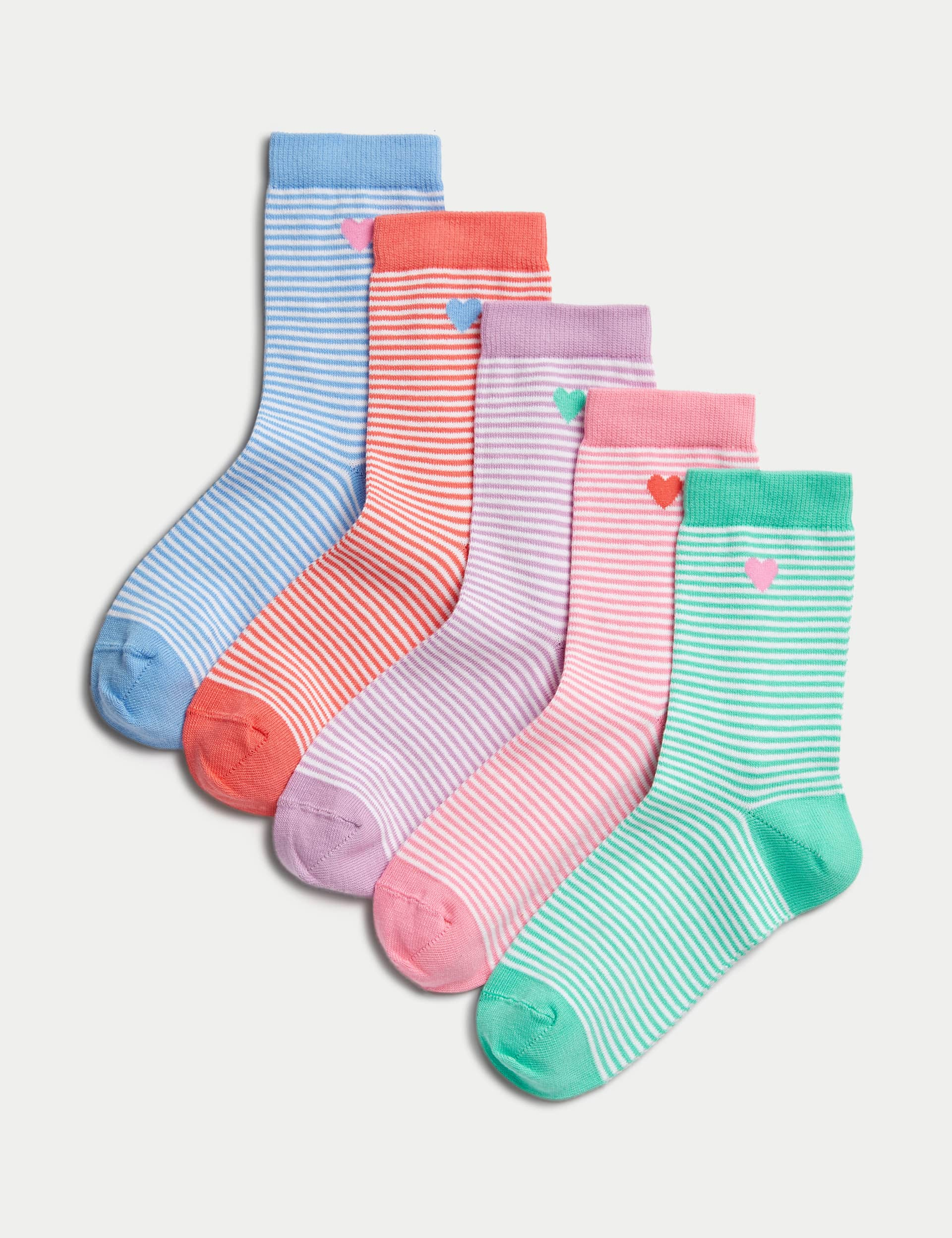 M&S Girls 5pk Cotton Rich Striped Socks (6 Small - 7 Large) - 4-7 - Multi, Multi