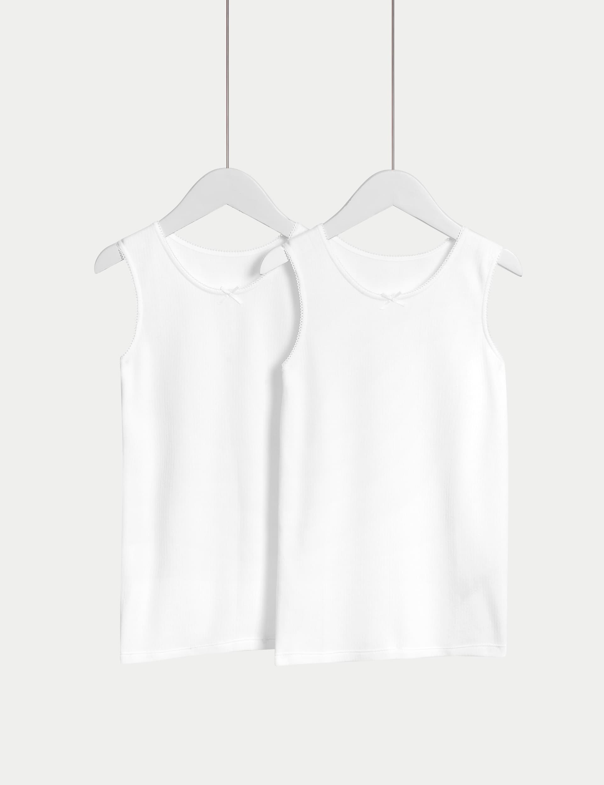 M&S Girls 2pk Heatgen Thermal Sleeveless Vests (2-14 Yrs) - 11-12 - White, White