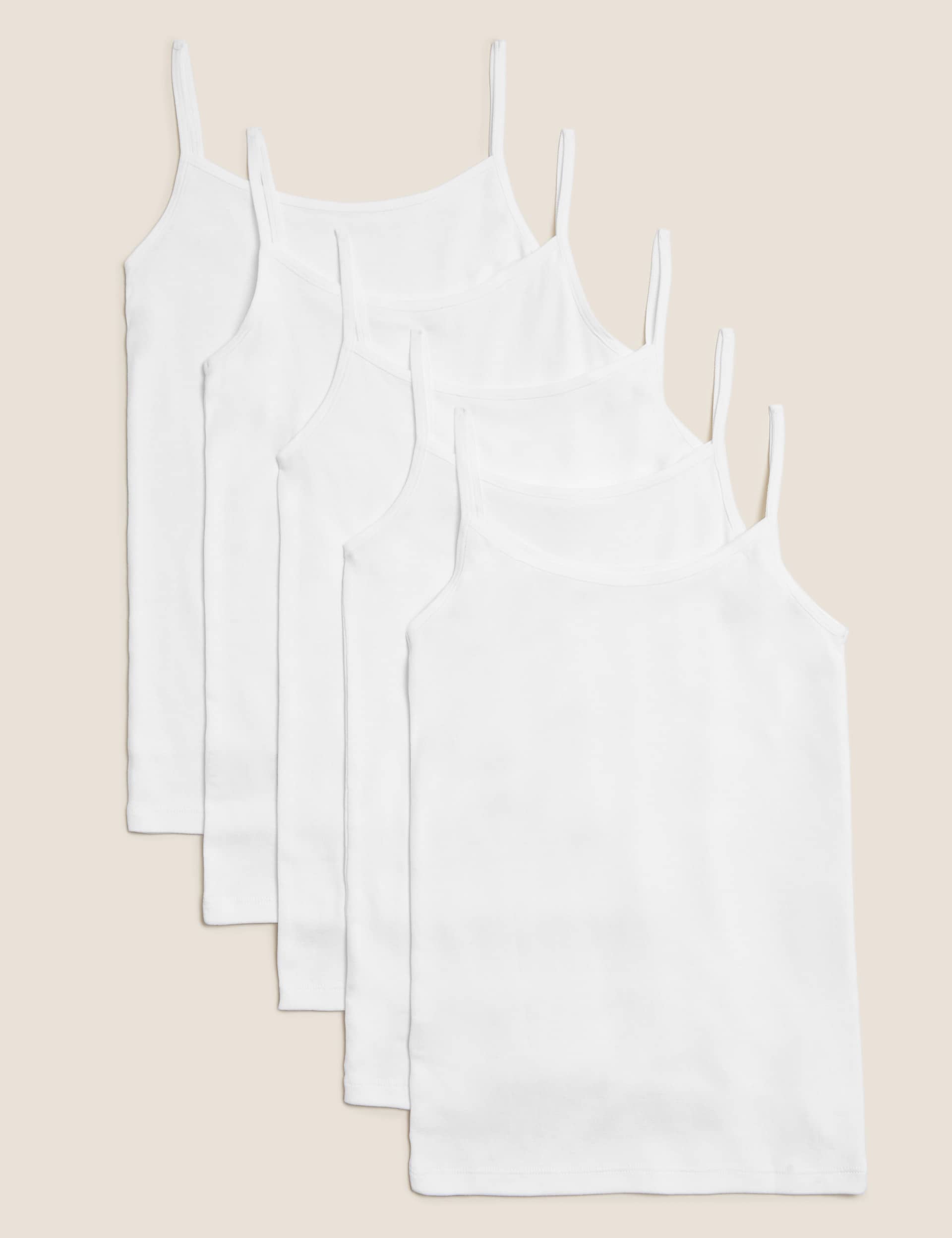 M&S Girls 5pk Pure Cotton Camisoles (2-16 Yrs) - 11-12 - White, White