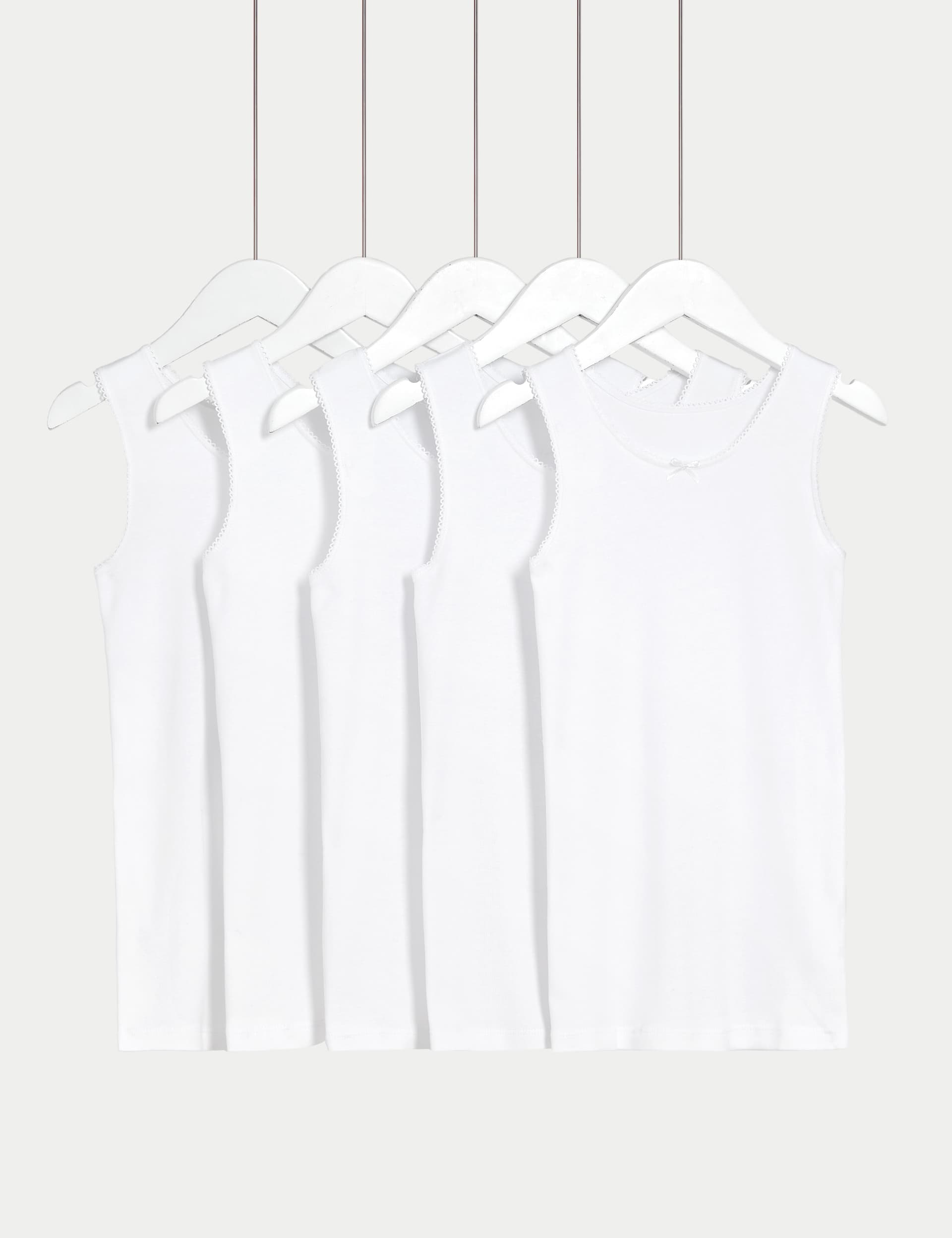M&S Girls 5pk Pure Cotton Vests (2-14 Yrs)