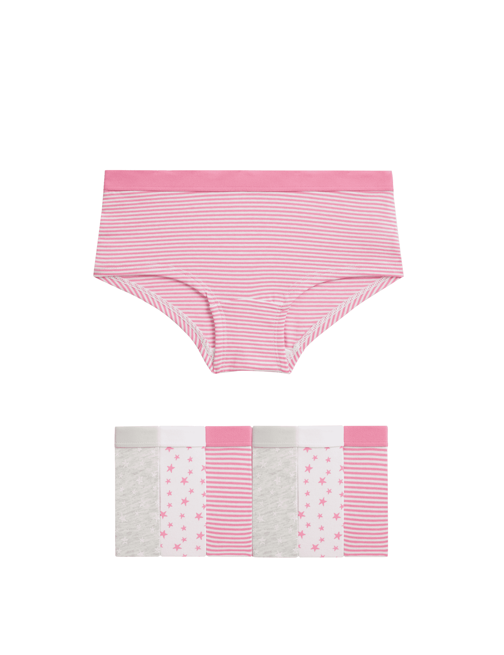 M&S Collection Girls 7pk Cotton Rich Stripes & Stars Shorts (5-16 Yrs) - 13-14 - Pink Mix, Pink Mix