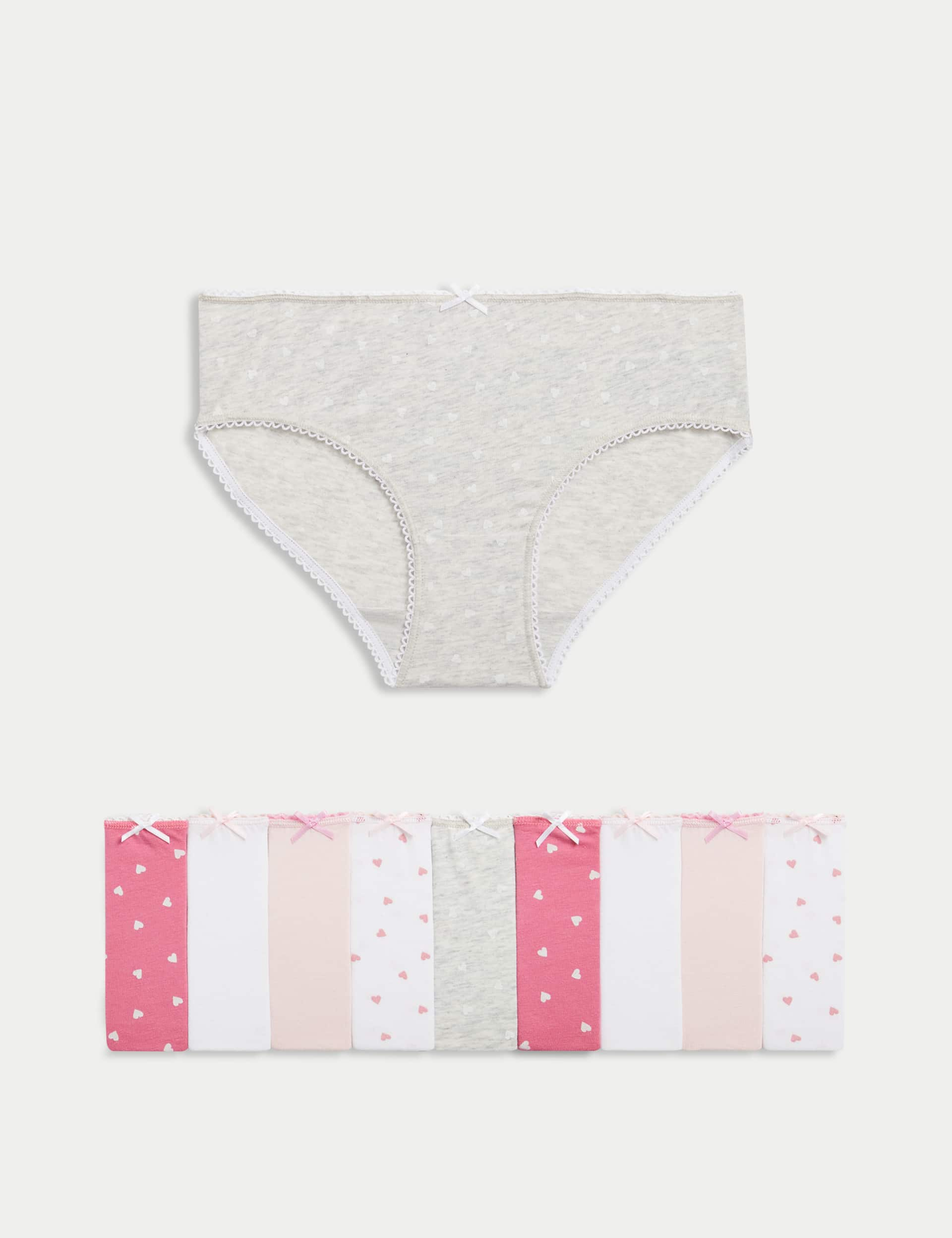 M&S Girls 10pk Cotton Rich Heart Knickers (2-14 Yrs) - 13-14 - Pink Mix, Pink Mix