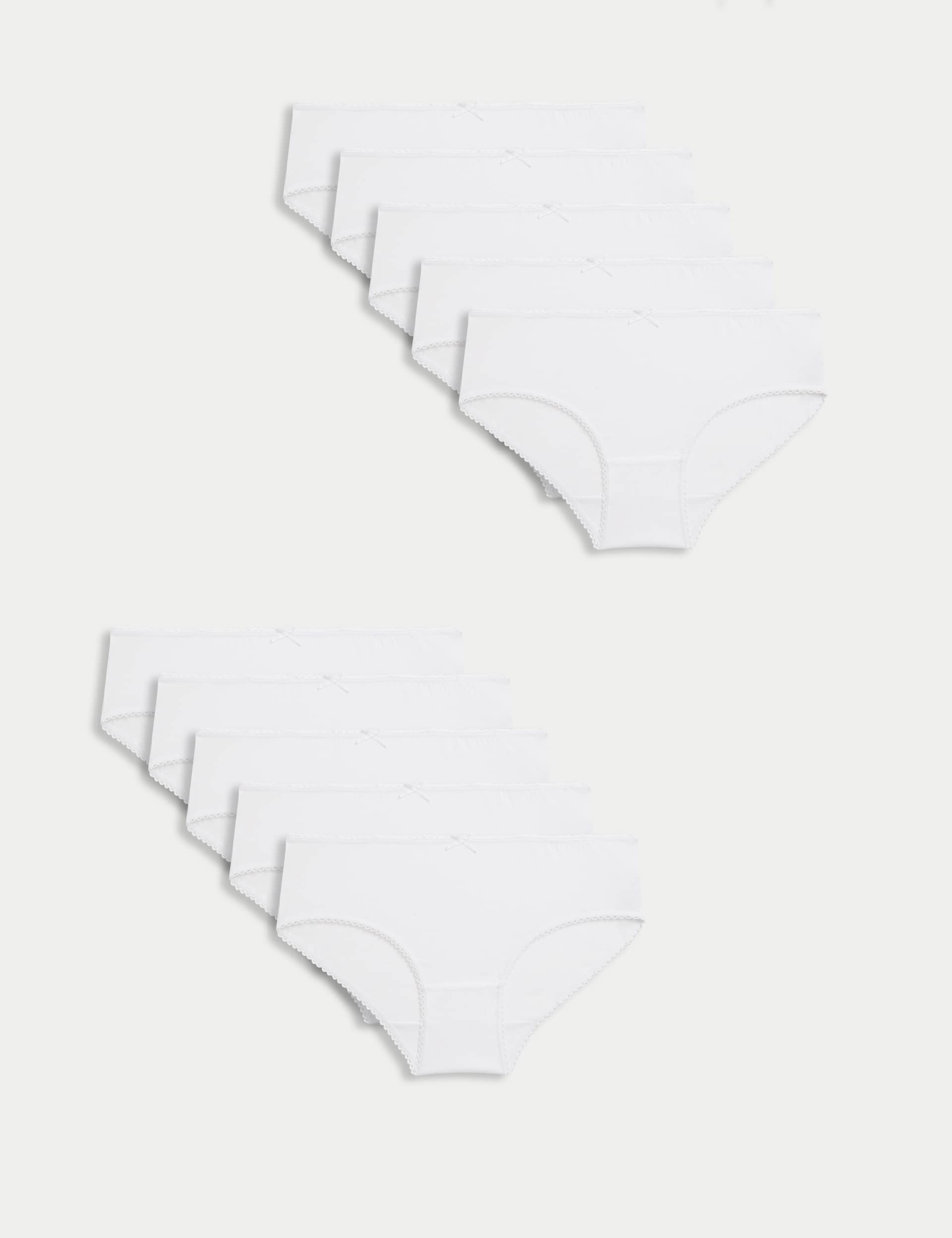 M&S Collection Girls 10pk Cotton with Stretch Knickers (2-14 Yrs) - 3-4 Y - White, White