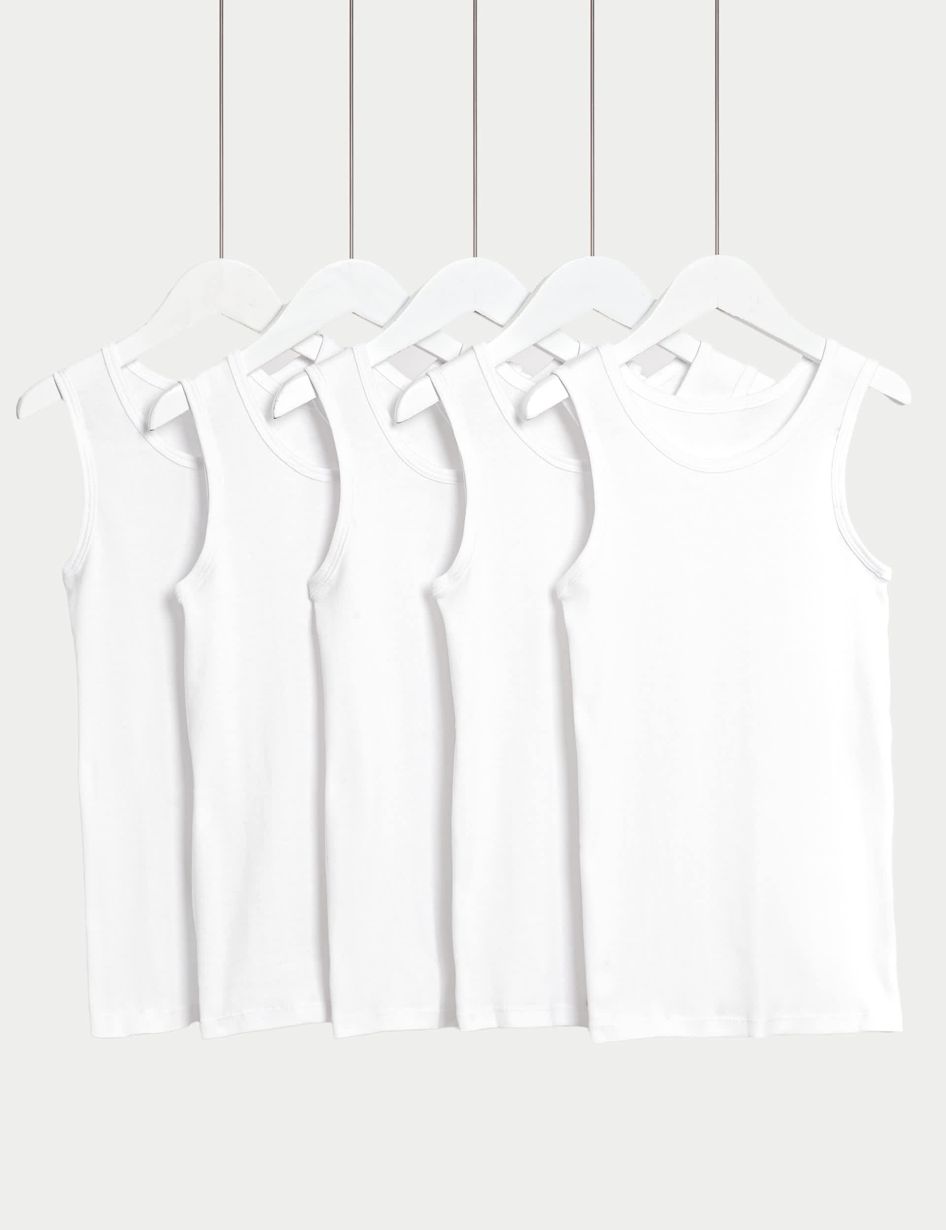 M&S Boys 5pk Pure Cotton Vests (2-14 Yrs) - 11-12 - White, White