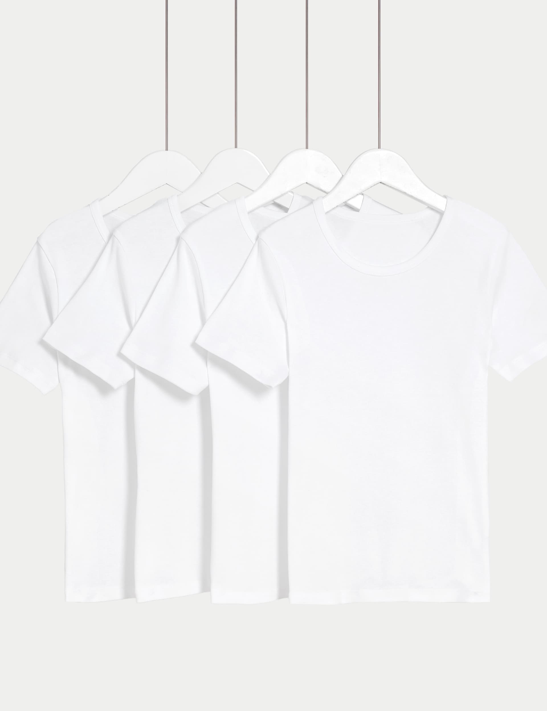 M&S Boys 4pk Pure Cotton Short Sleeve Vests (2-14 Yrs) - 13-14 - White, White