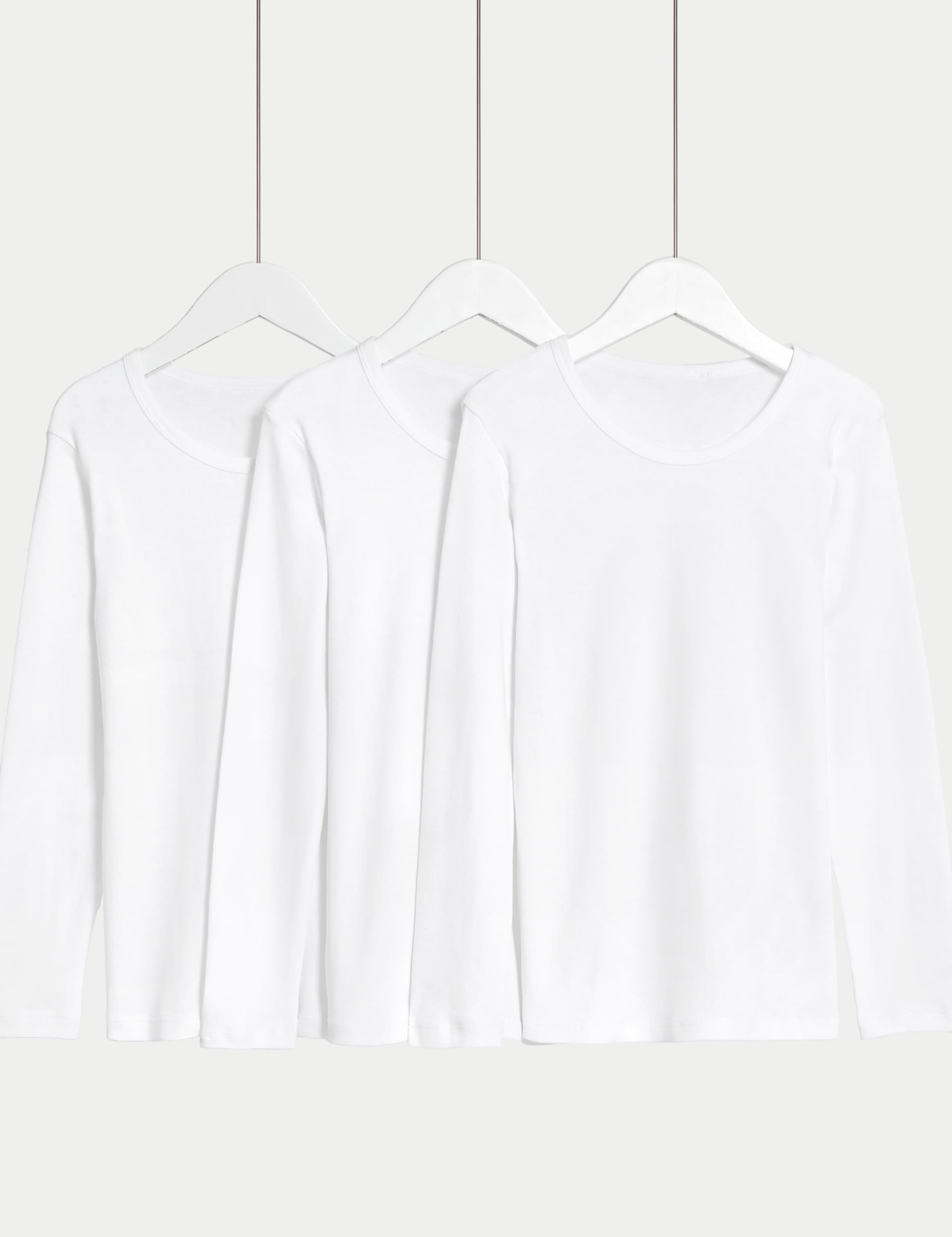 M&S Boys 3pk Pure Cotton Long Sleeve Vests (2-14 Yrs)