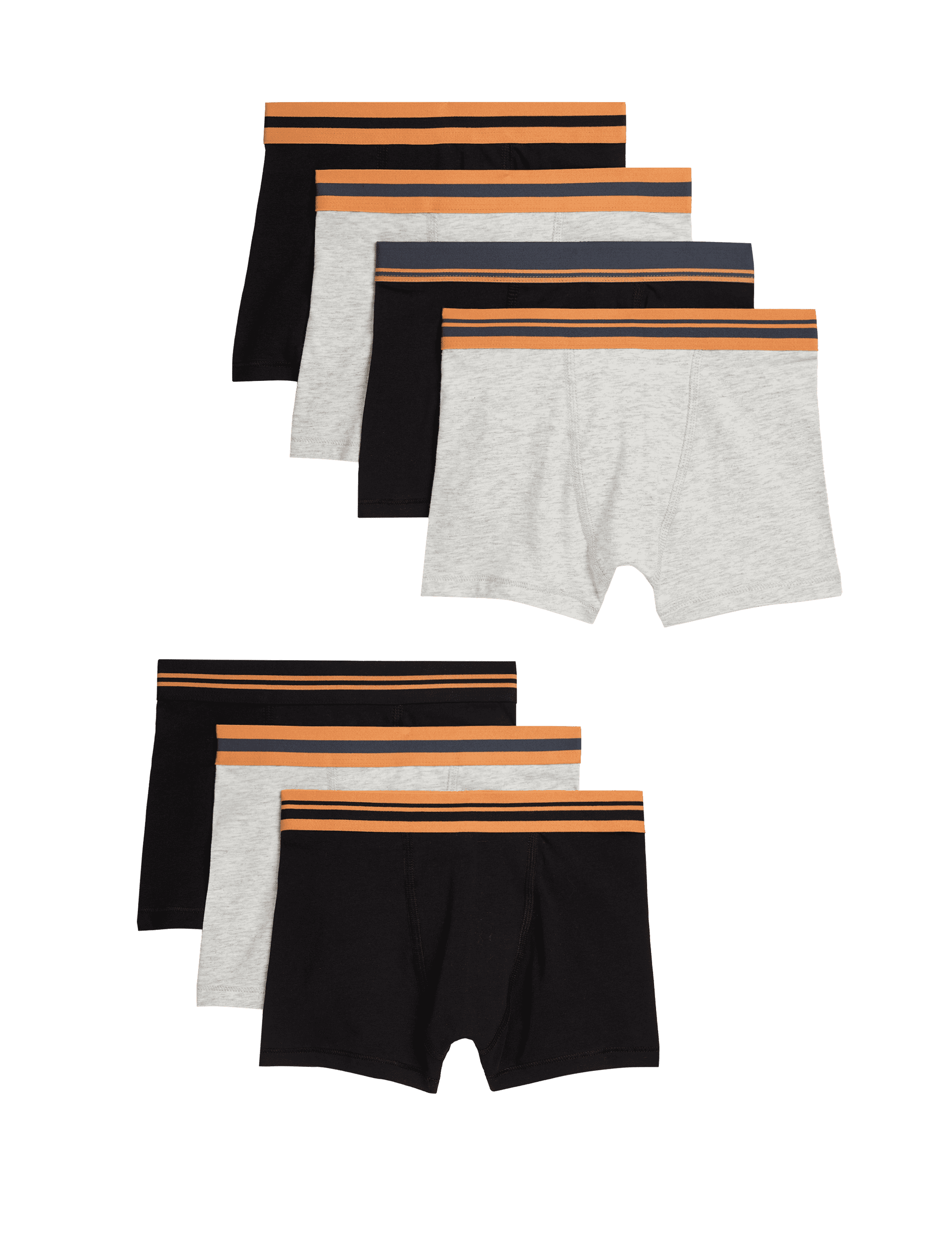 M&S Collection Boys 7pk Cotton with Stretch Stripe Waistband Trunks (5-16 Yrs) - 5-6 Y - Black Mix, 