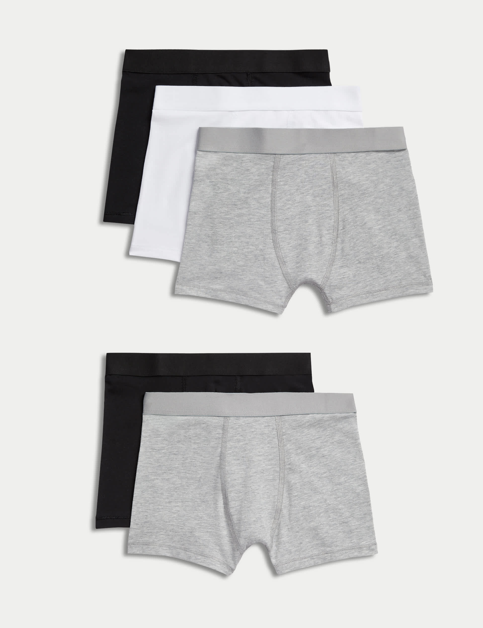 M&S Boys 5pk Cotton with Stretch Plain Trunks (5-16 Yrs) - 13-14 - Grey Mix, Grey Mix