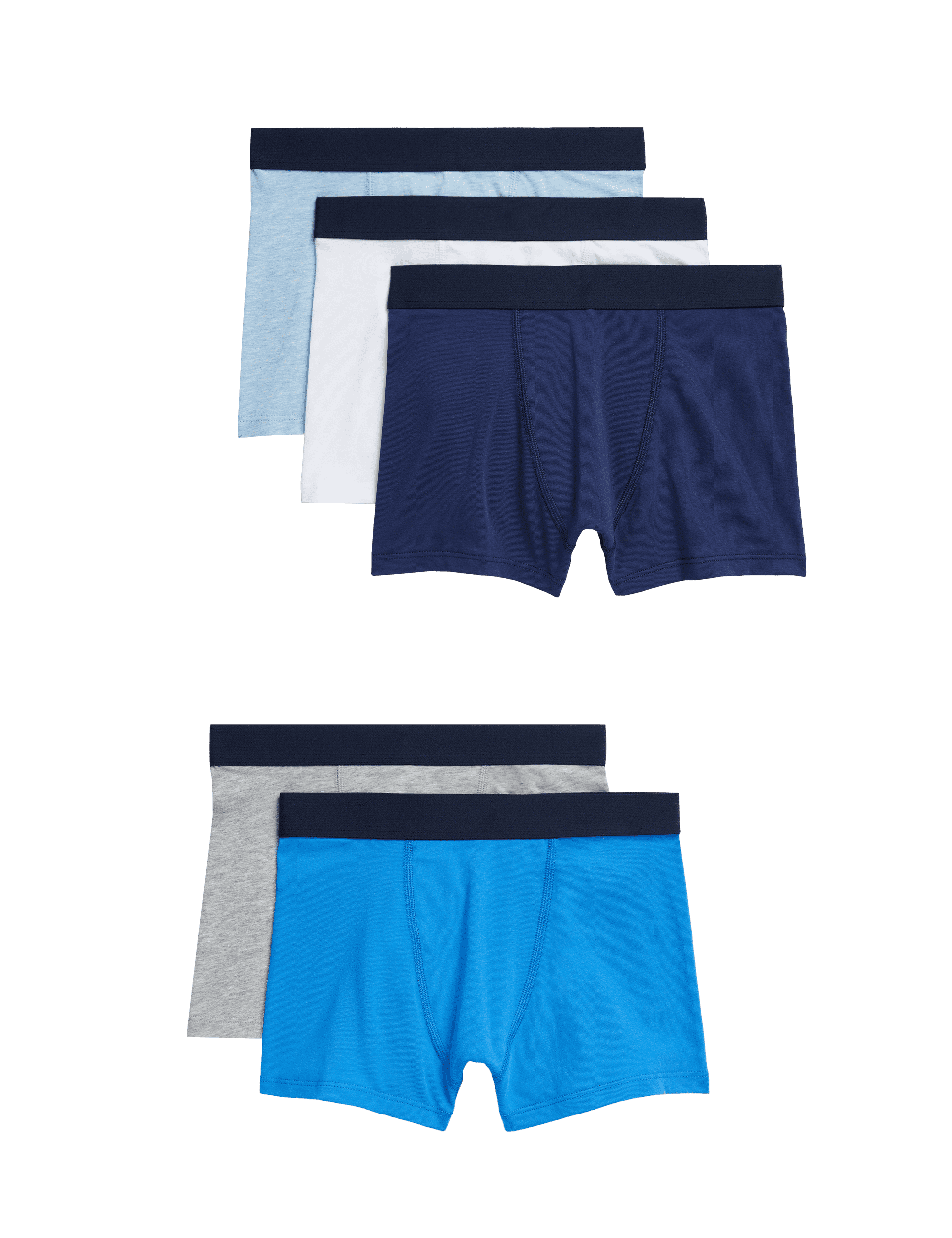 M&S Collection Boys 5pc Cotton with Stretch Trunks (5-16 Yrs) - 13-14 - Blue Mix, Blue Mix