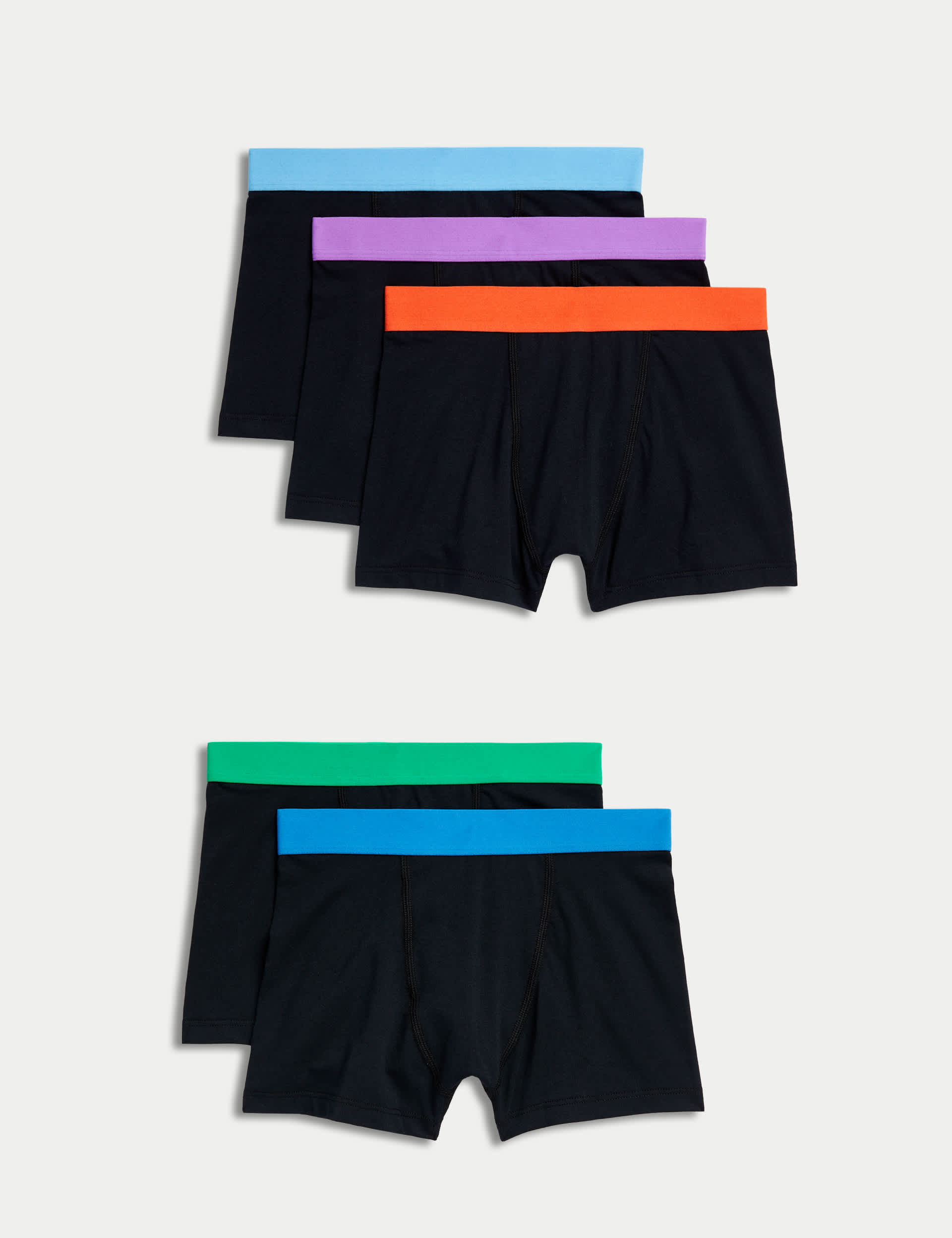 M&S Boys 5pk Cotton Rich Coloured Waistband Trunks (5-16 Yrs) - 11-12 - Black Mix, Black Mix