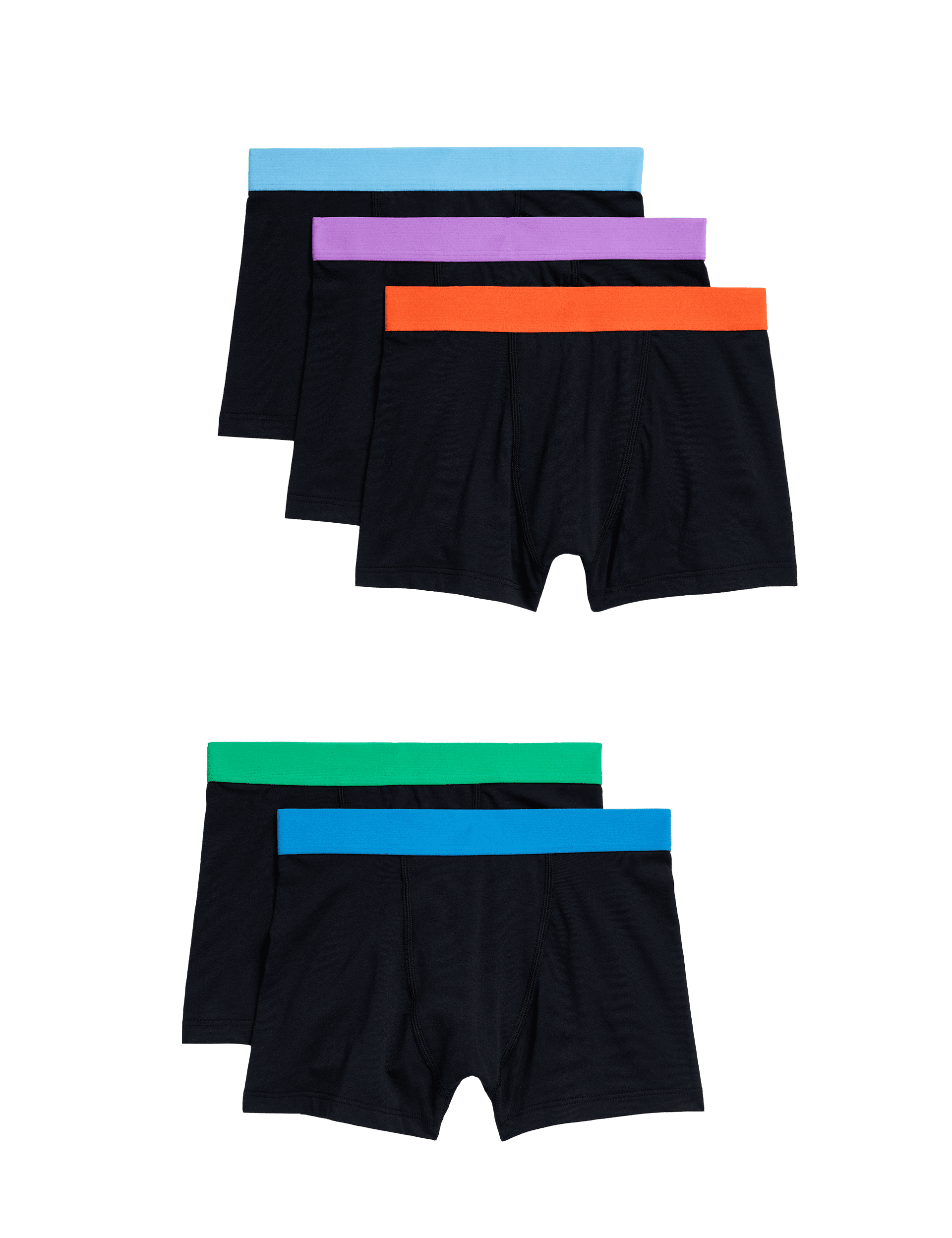 M&S Collection Boys 5pk Cotton with Stretch Coloured Waistband Trunks (5-16 Yrs) - 13-14 - Black Mix