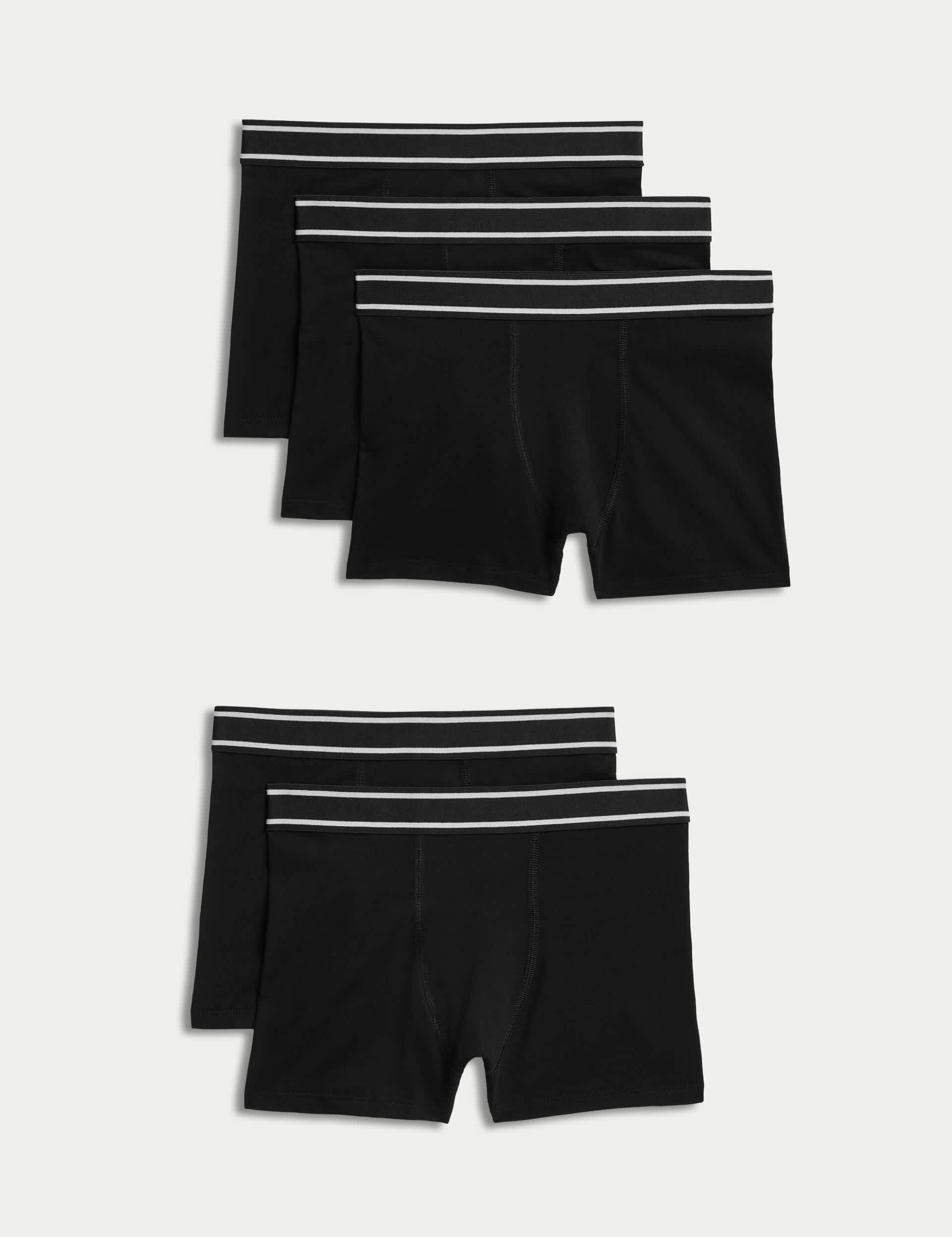 M&S Boys 5pk Cotton with Stretch Trunks (5-16 Yrs) - 15-16 - Black, Black