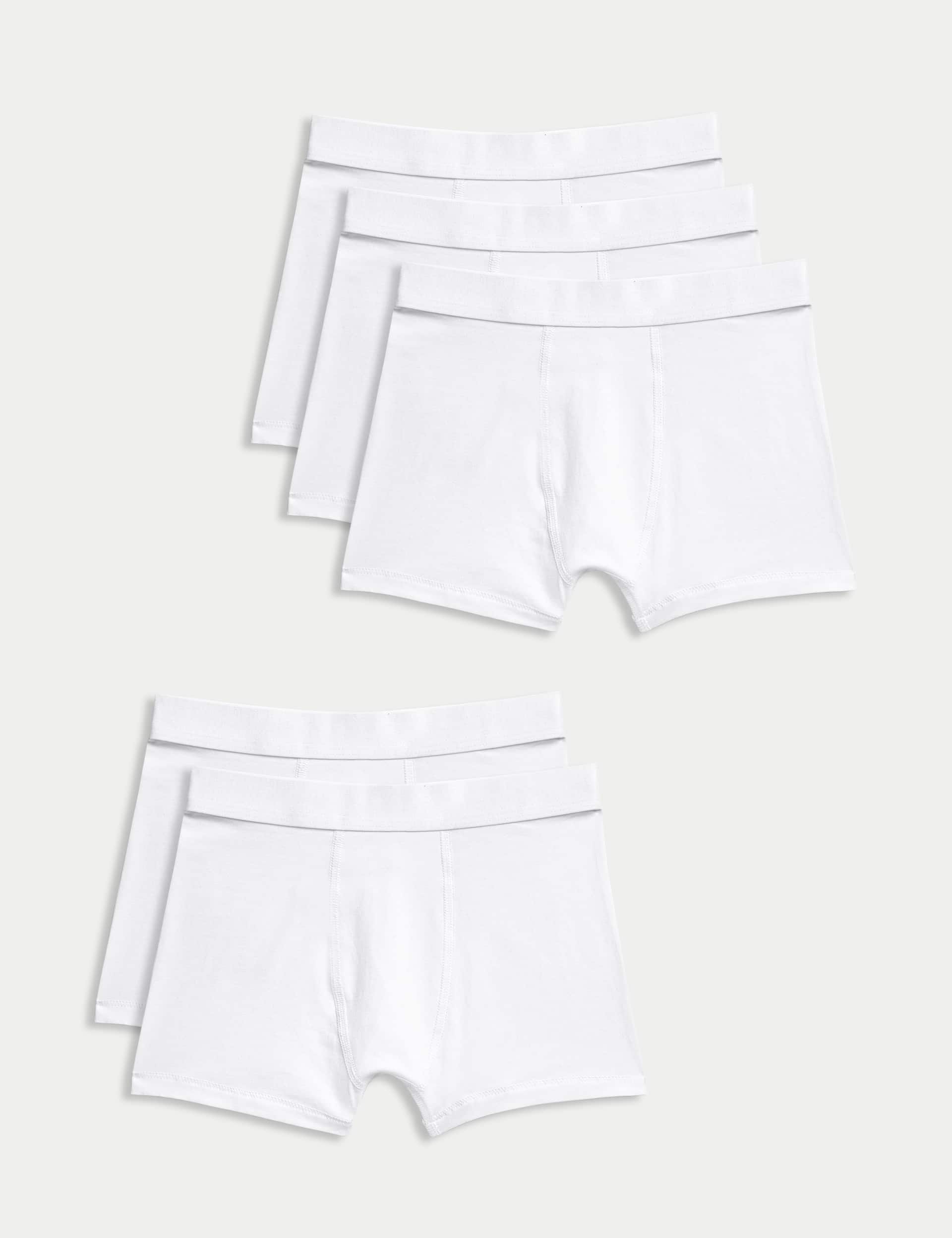 M&S Boys 5pk Cotton Rich Plain Trunks (5-16 Yrs) - 13-14 - White, White