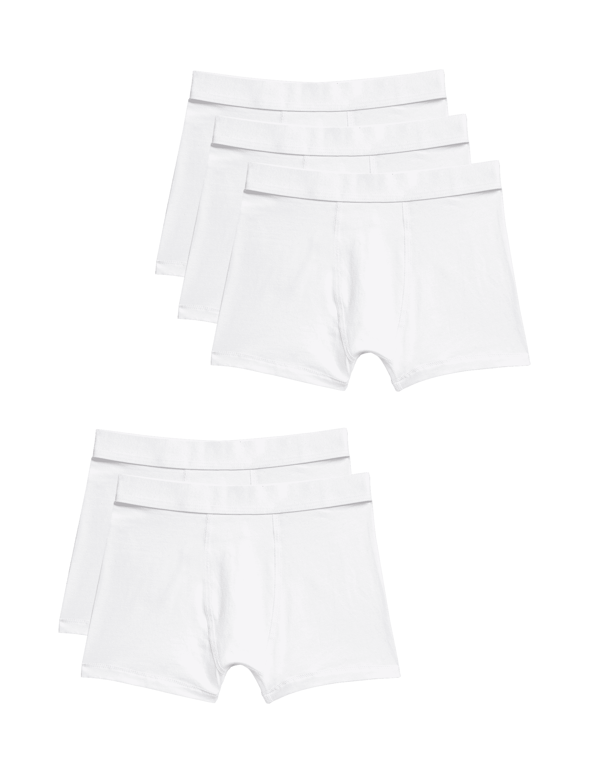 M&S Collection Boys 5pk Cotton with Stretch Plain Trunks (5-16 Yrs) - 11-12 - White, White