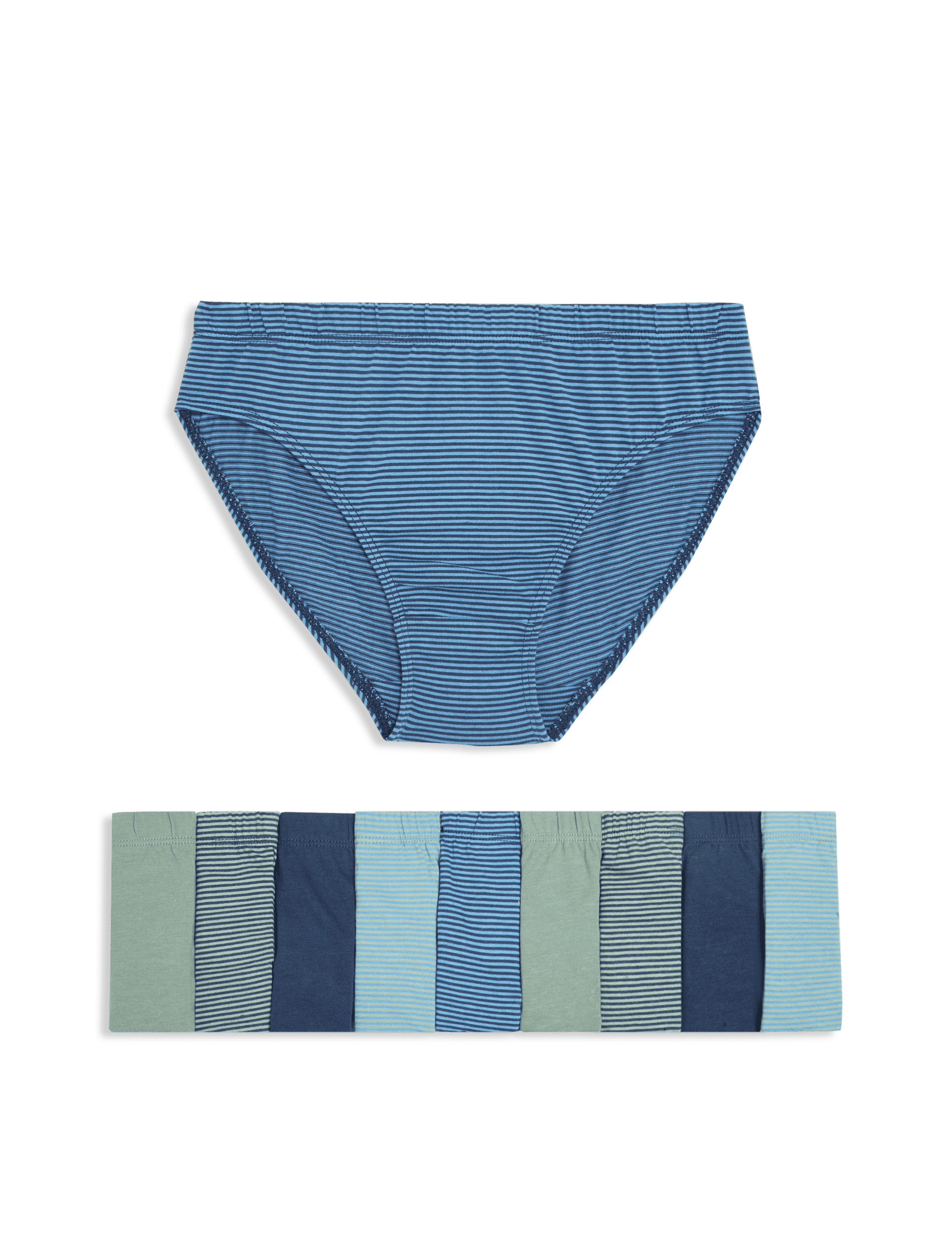 M&S Collection Boys 10pk Pure Cotton Striped Briefs (2-14 Yrs) - 9-10Y - Blue Mix, Blue Mix