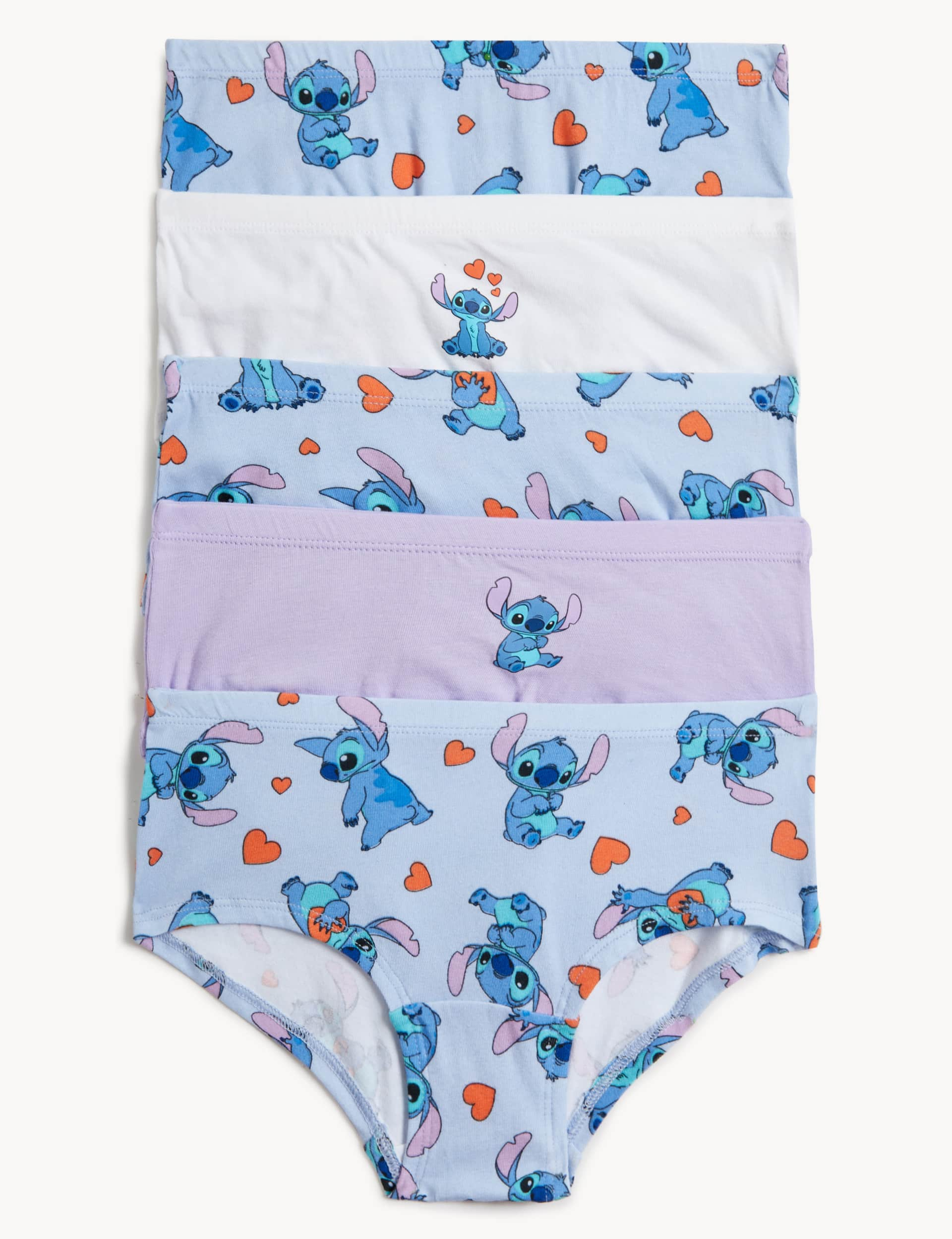 M&S Girls 5pk Cotton Rich Lilo & Stitch Shorts (5-14 Yrs) - 13-14 - Blue Mix, Blue Mix