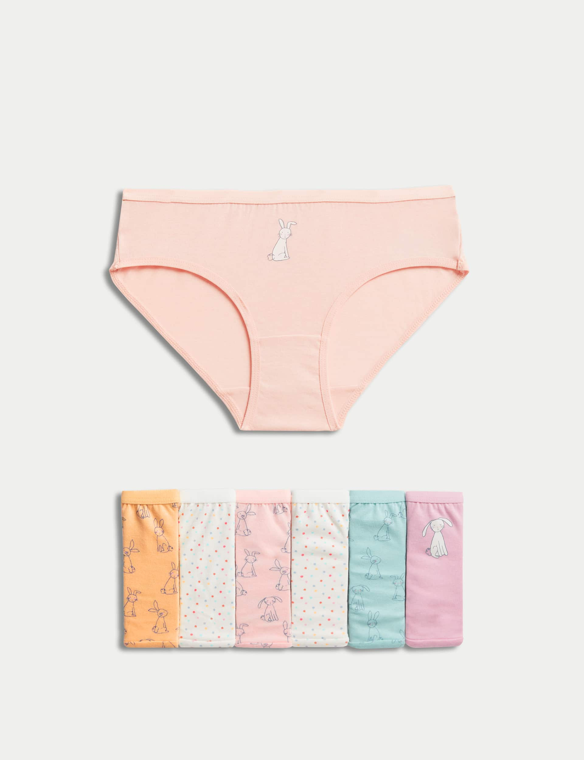 M&S Girls 7pk Pure Cotton Bunny & Spotty Knickers (2-12 Yrs) - 8-9 Y - Multi, Multi