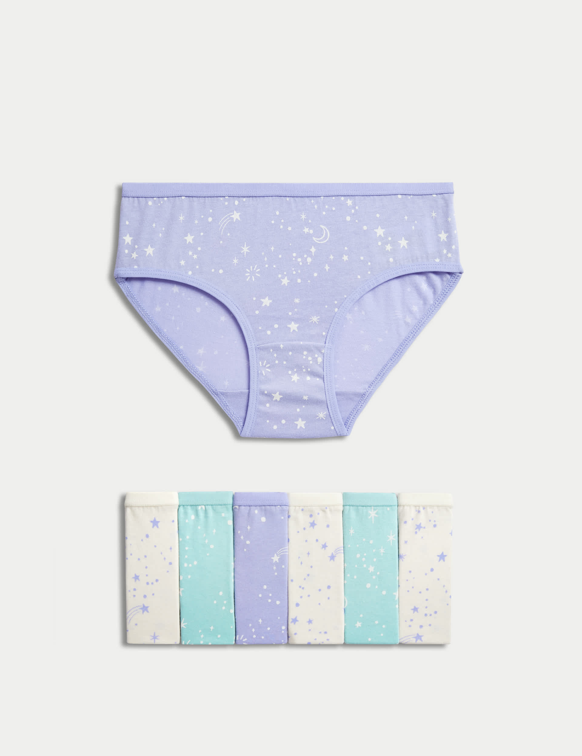 M&S Girls 7pk Pure Cotton Stars Knickers (2-12 Yrs) - 5-6 Y - Multi, Multi