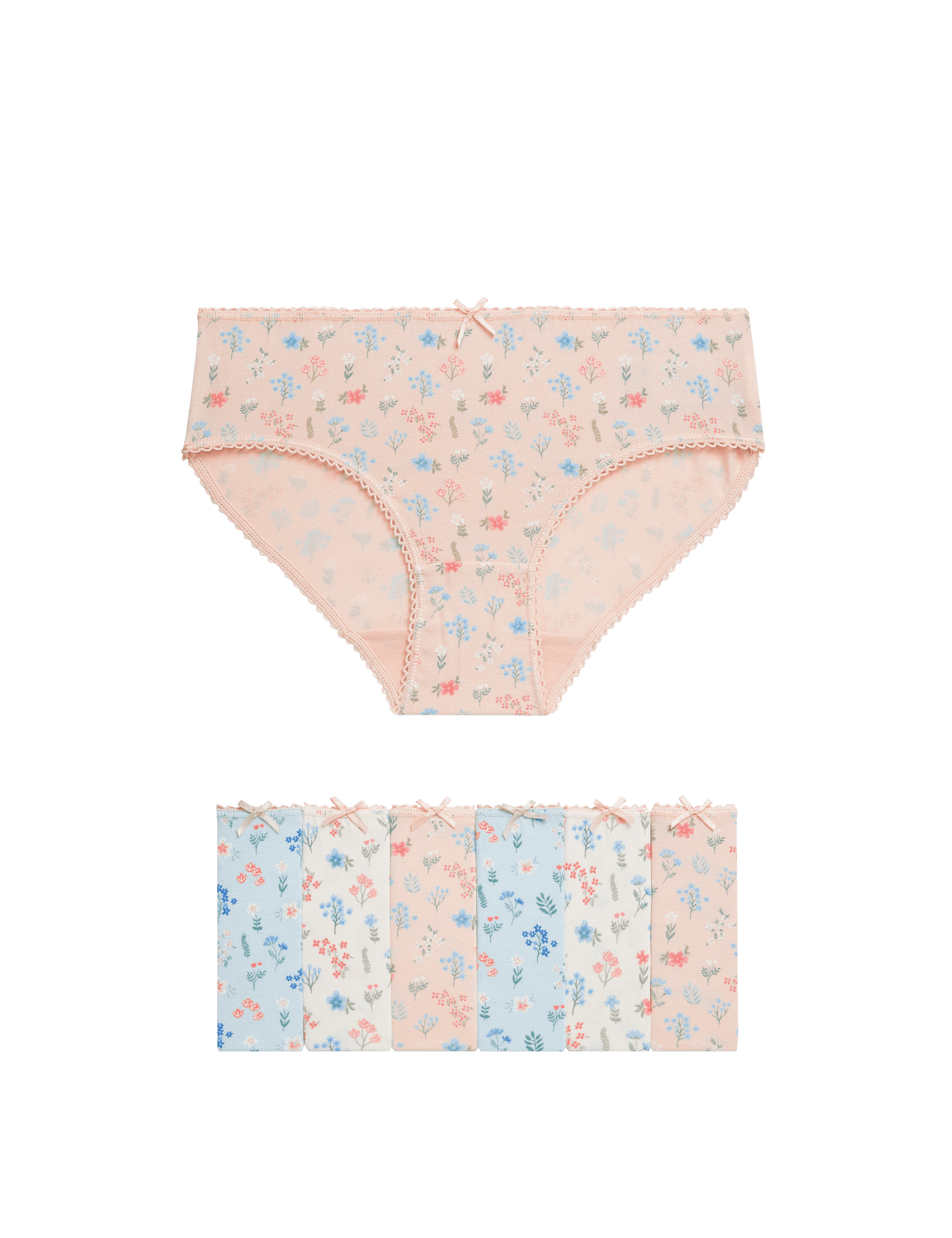 M&S Collection Girls 7pk Cotton with Stretch Floral Knickers (2-12 Yrs) - 9-10Y - Multi, Multi