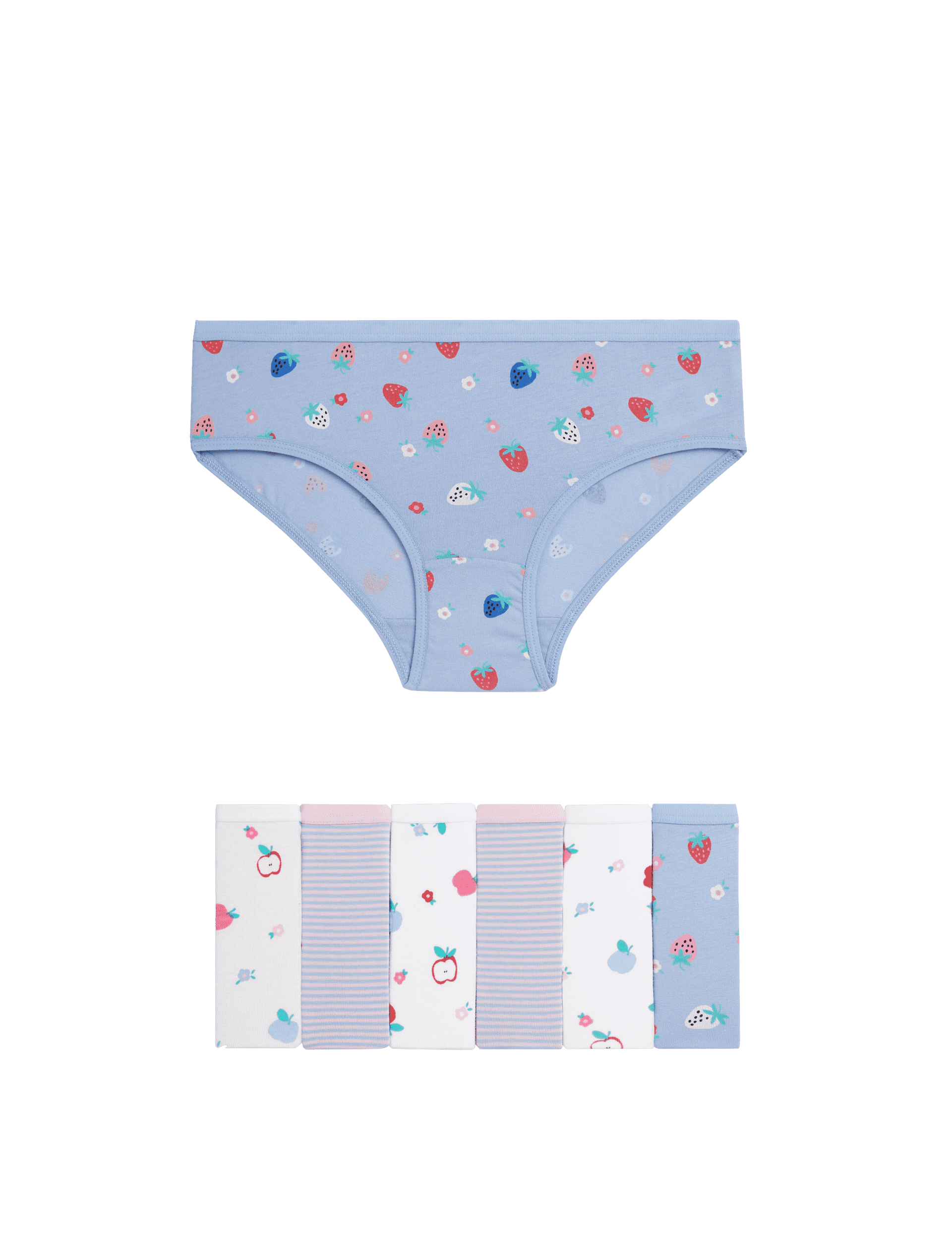 M&S Collection Girls 7pk Cotton with Stretch Fruit Print Knickers (2-12 Yrs) - 3-4 Y - Multi, Multi