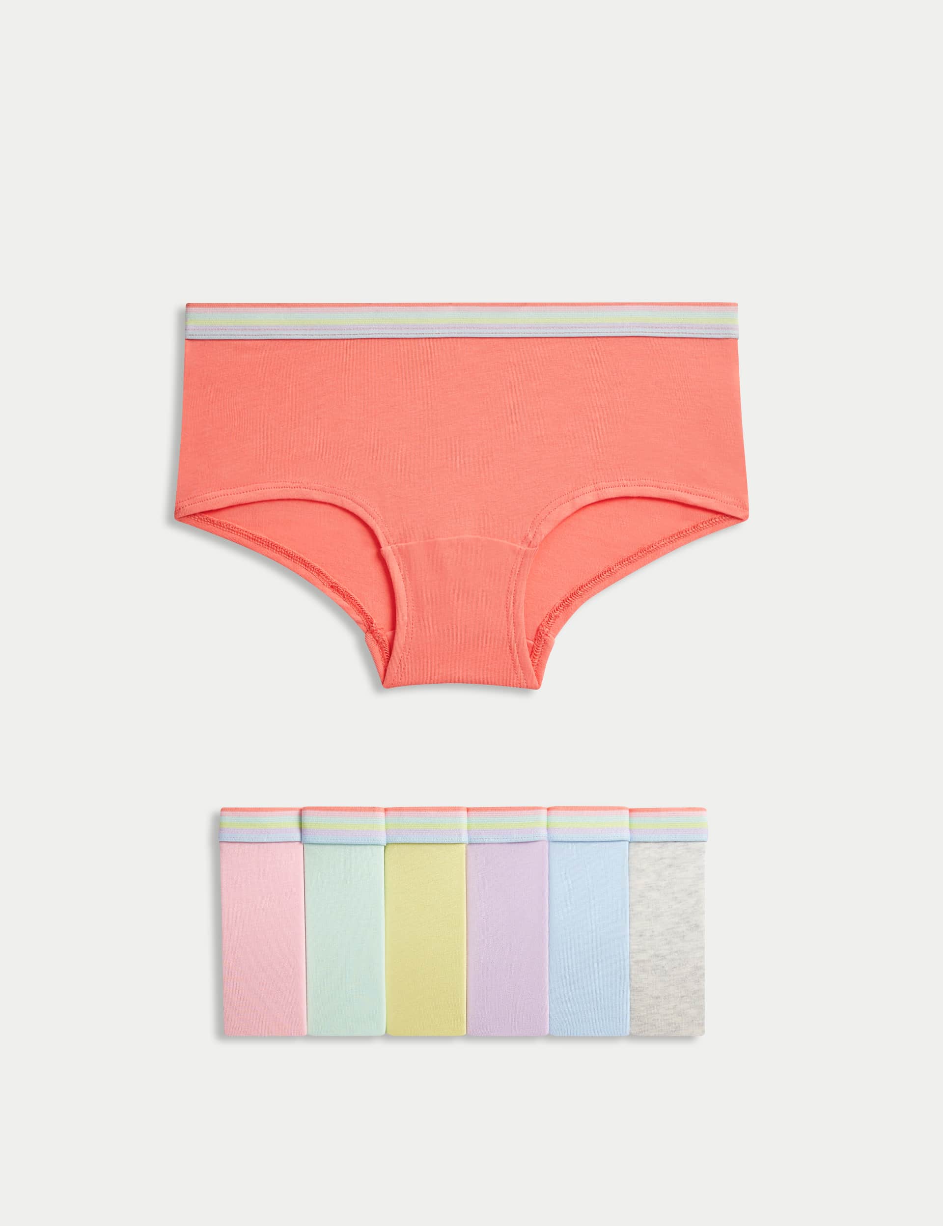 M&S Girls 7pk Cotton with Stretch Rainbow Waistband Shorts (5-16 Yrs)