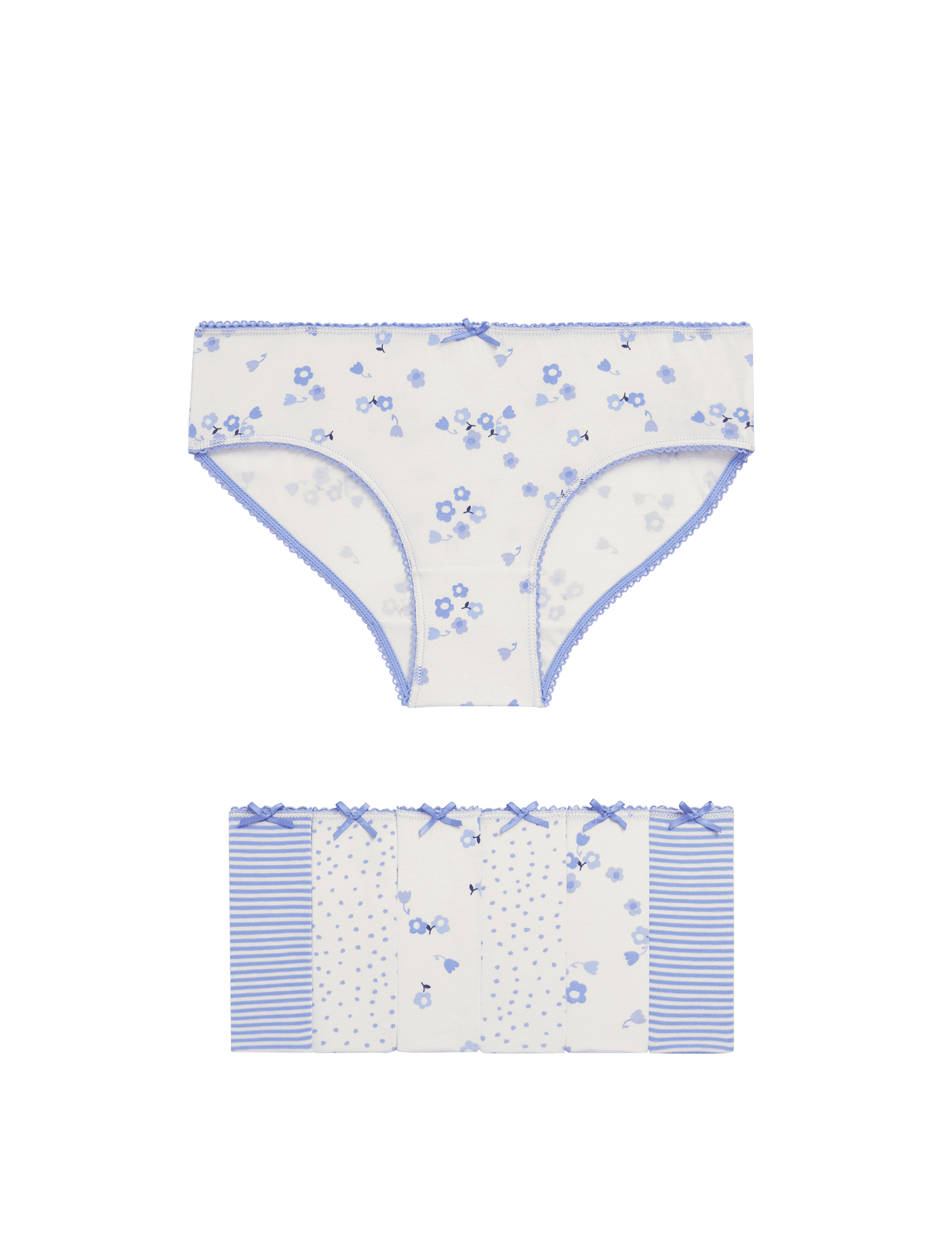 M&S Collection Girls 7pk Cotton with Stretch Floral Knickers (2-12 Yrs) - 2-3 Y - Blue Mix, Blue Mix