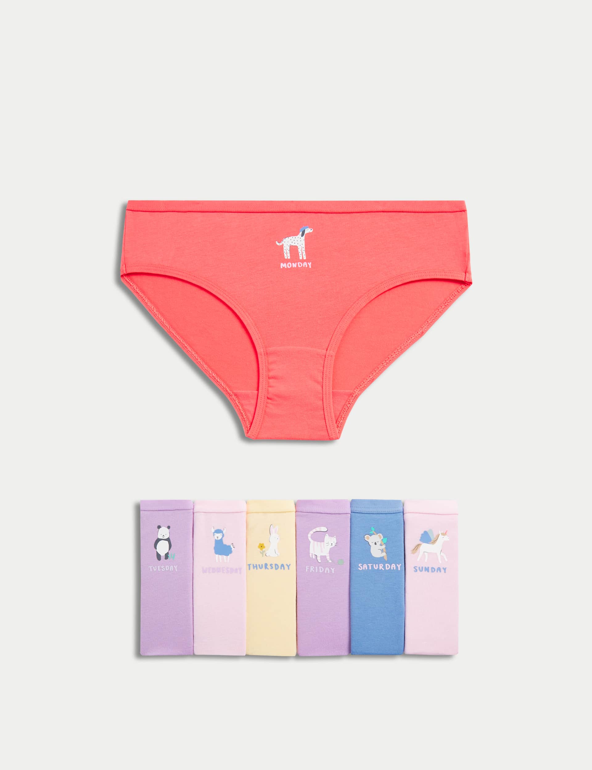 M&S Girls 7pk Cotton with Stretch Days of the Week Knickers (2-12 Yrs) - 3-4 Y - Multi, Multi