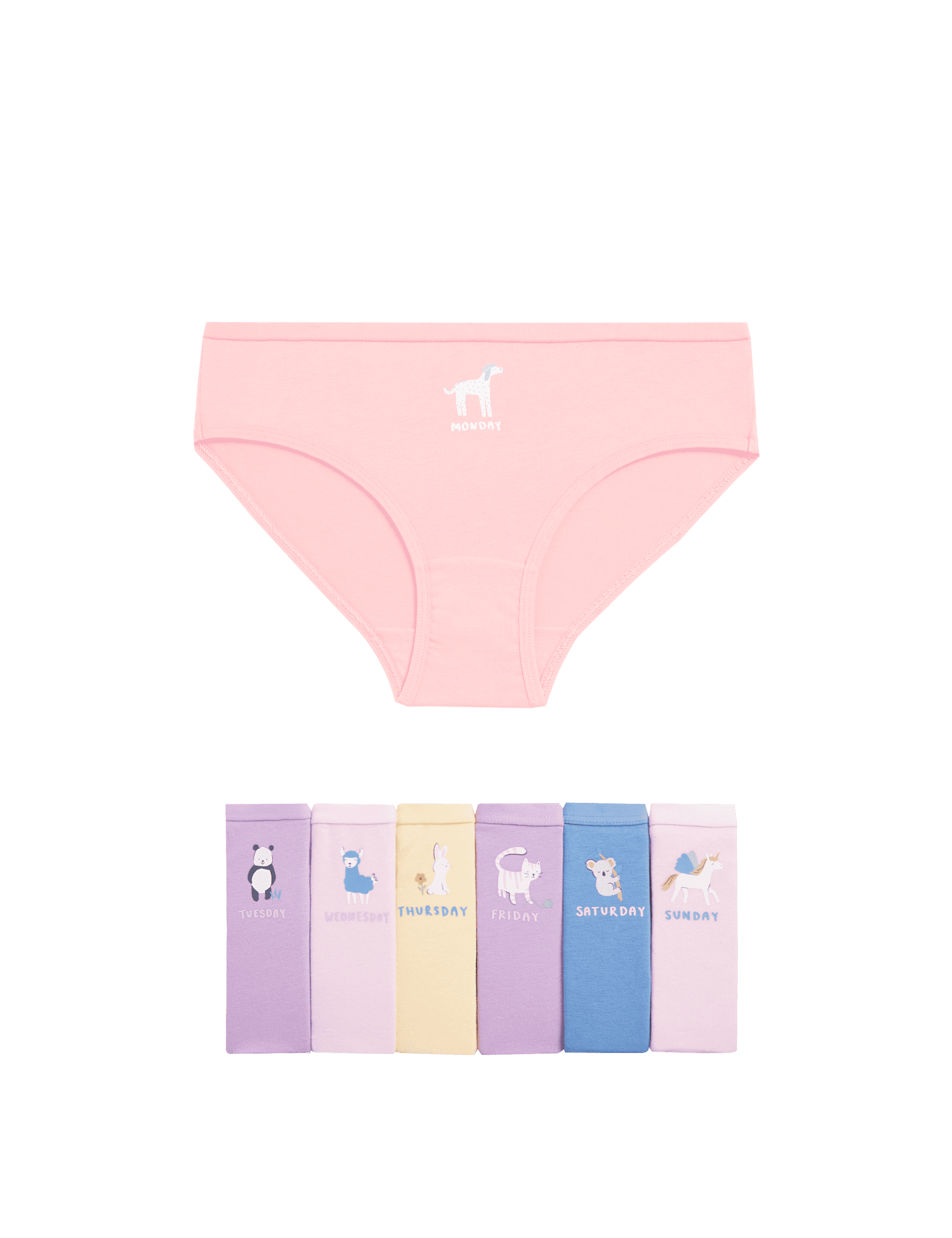 M&S Collection Girls 7pk Cotton with Stretch Days of the Week Knickers (2-12 Yrs) - 4-5 Y - Multi, M