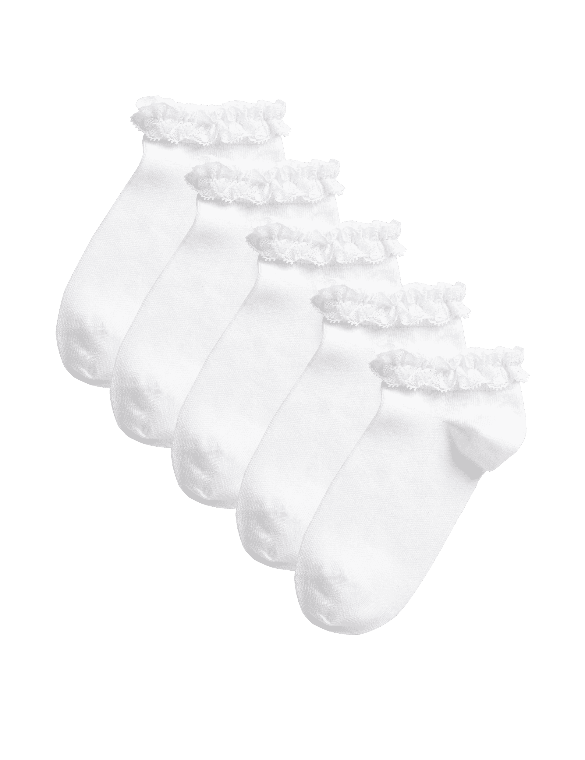 M&S Collection Girls 5pk of Frill Trainer Liners - 8-12 - White, White