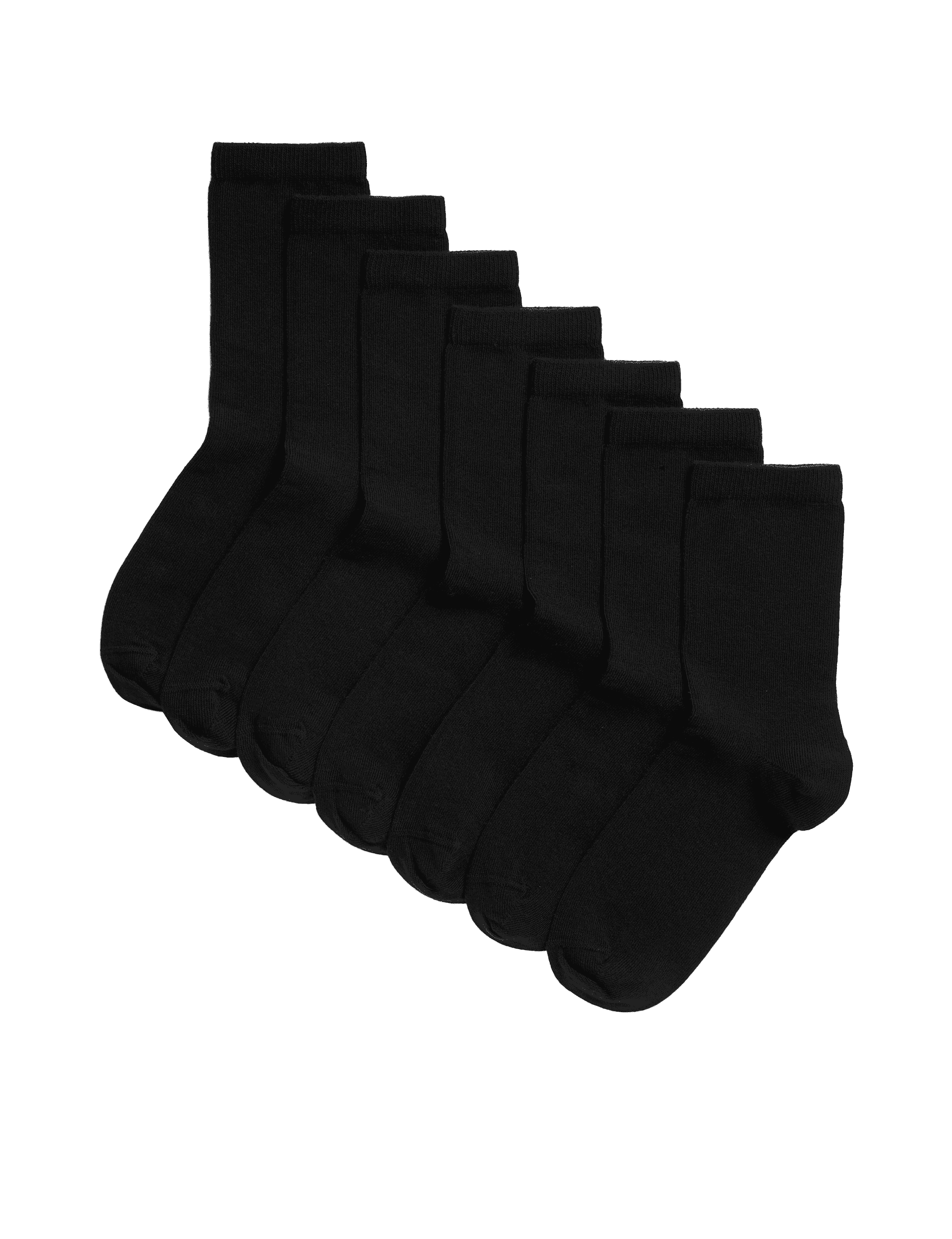 M&S Collection 7pk of Ankle School Socks - 4-7 - Black, Black