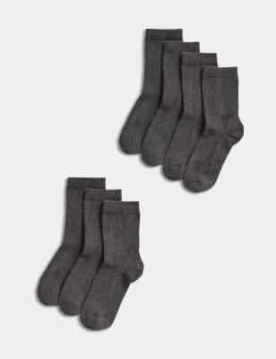 M&S Collection 7pk of Ankle School Socks - 12+3+ - Grey Marl, Grey Marl