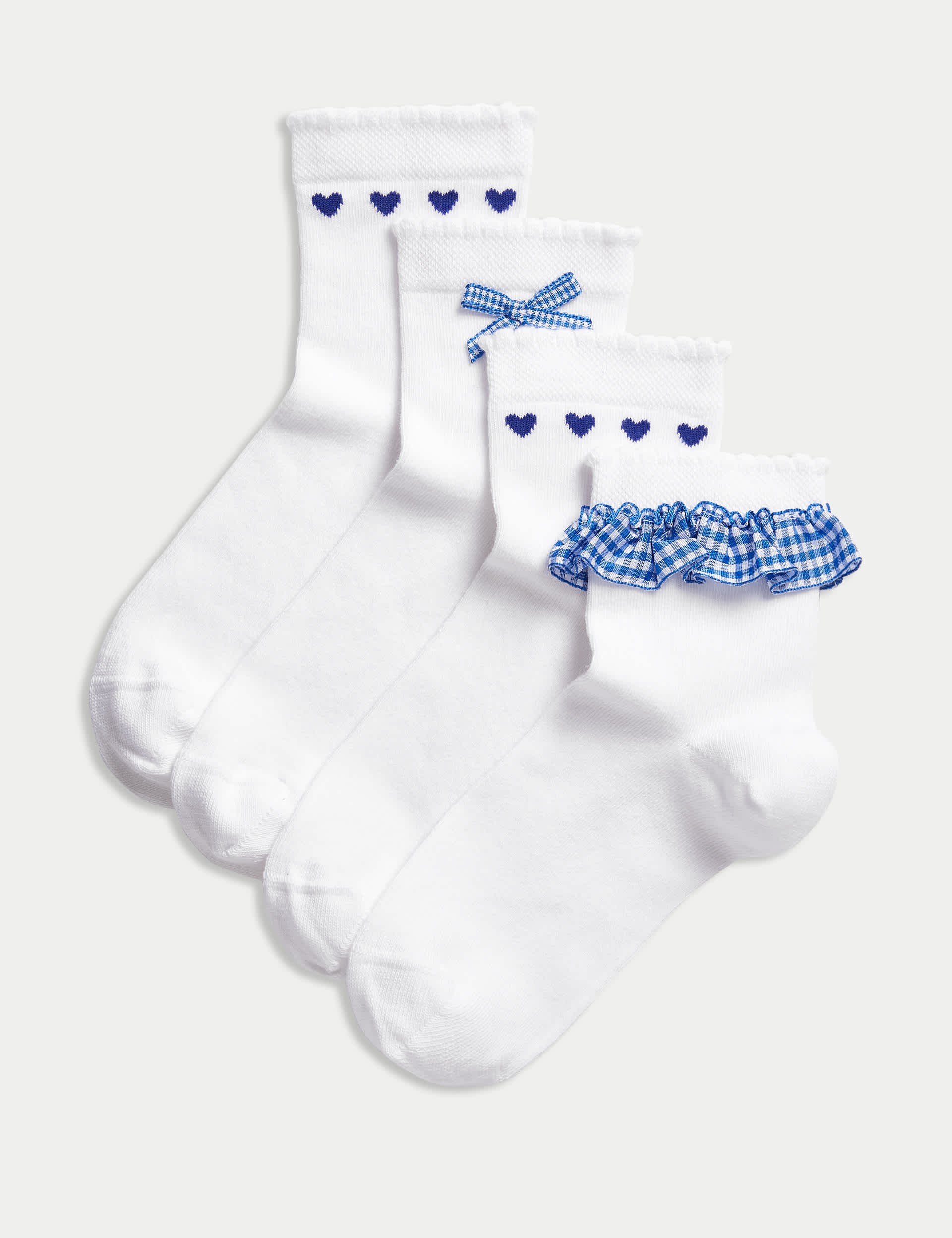 M&S Girls 4pk Cotton Rich School Socks (6 Small - 7 Large) - 4-7 - Blue Mix, Blue Mix