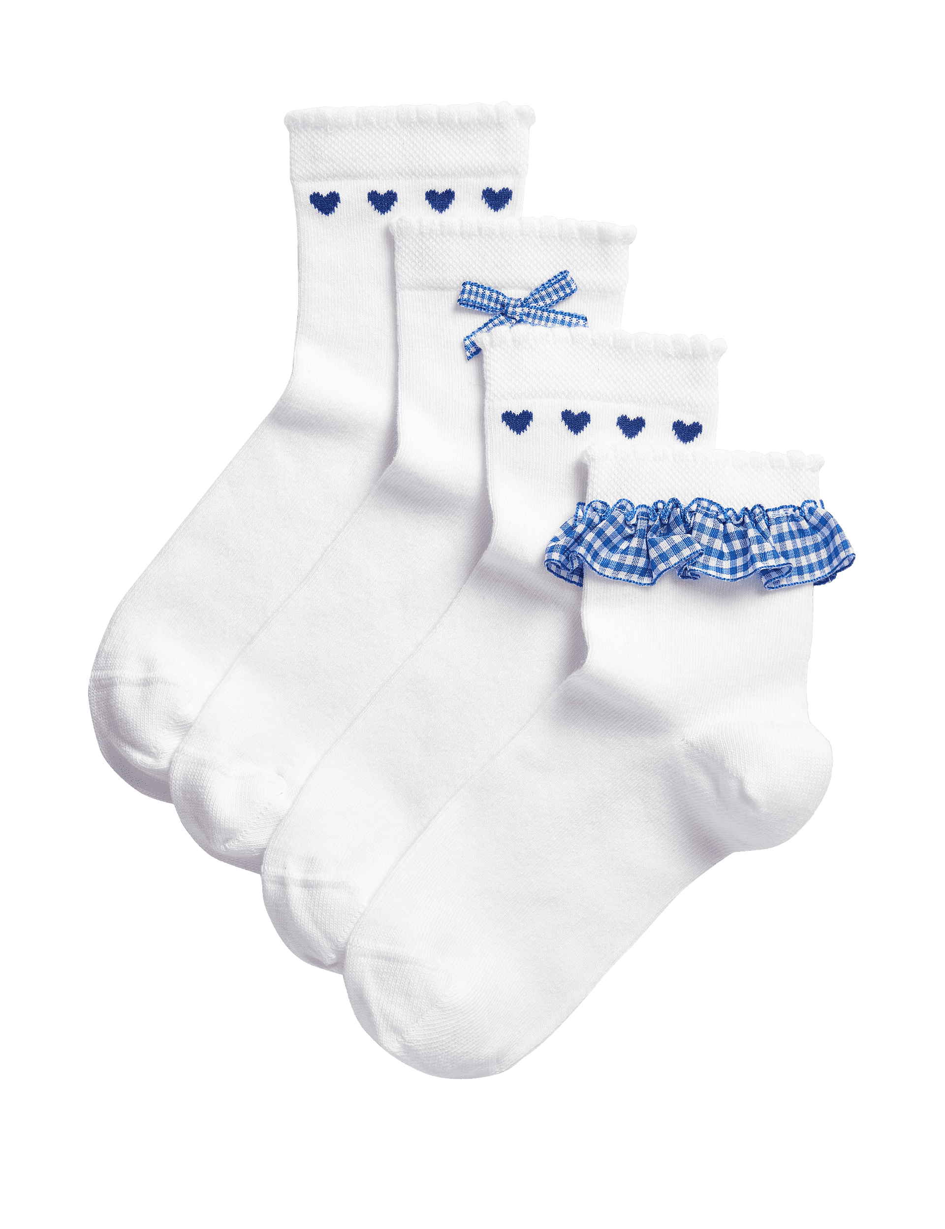 M&S Collection Girls 4pk Cotton Rich School Socks (6 Small - 7 Large) - 4-7 - Blue Mix, Blue Mix