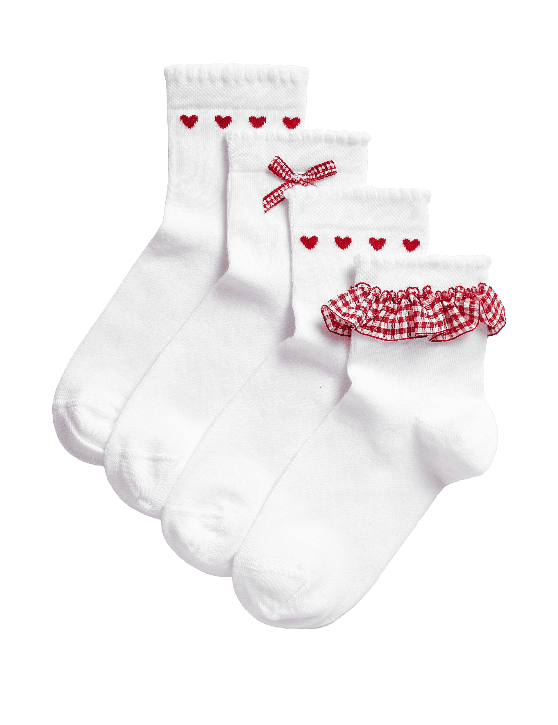 M&S Collection Girls 4pk Cotton Rich School Socks (6 Small to 7 Large) - 4-7 - Red Mix, Red Mix