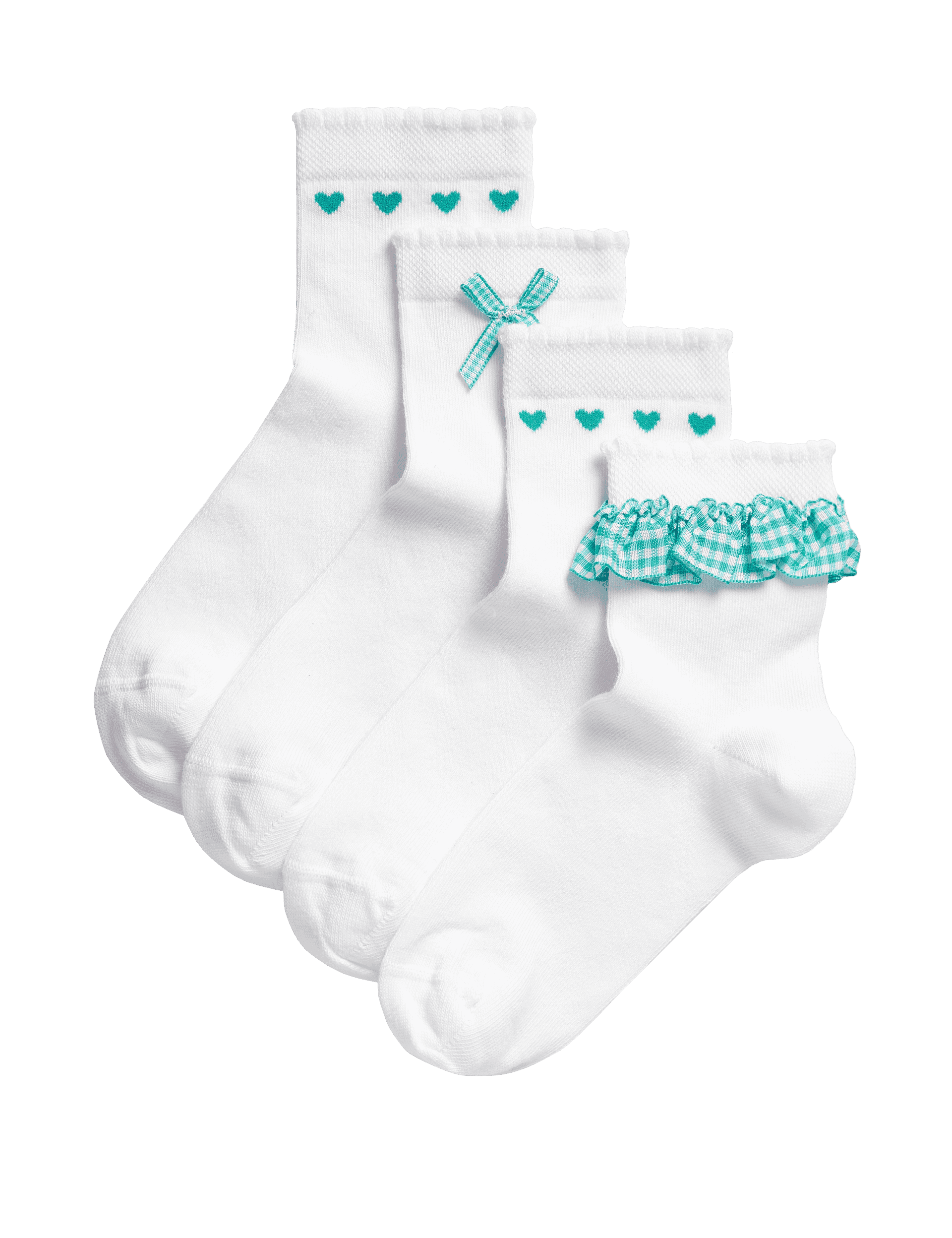 M&S Collection Girls 4pk Cotton Rich School Socks (6 Small -7 Large) - 4-7 - Green Mix, Green Mix