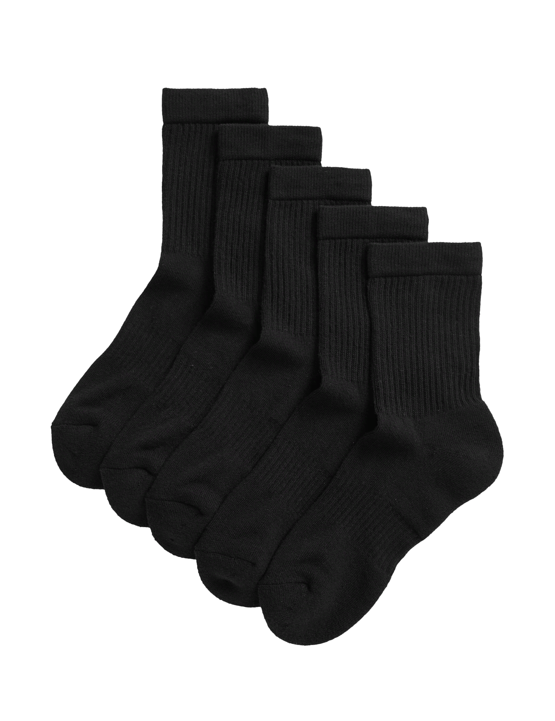 M&S Collection 5pk Cotton Rich Sports Socks (6 Small - 10.5 Large) - 8-12 - Black, Black