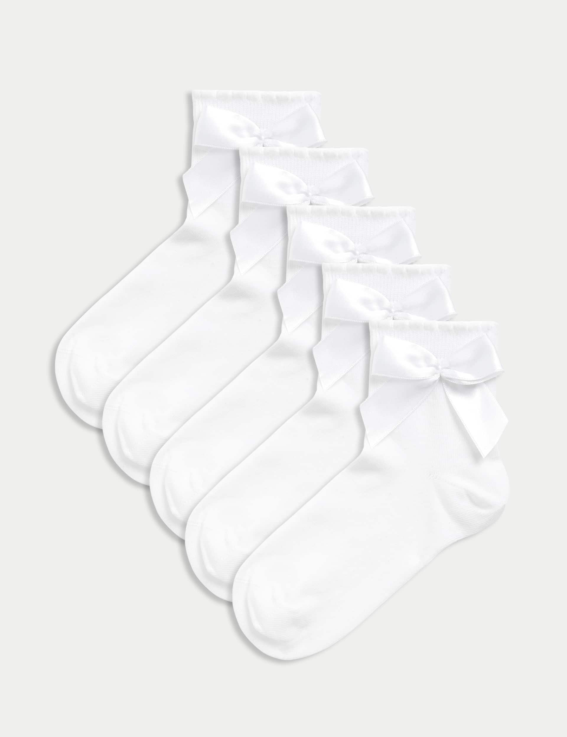 M&S Girls 5pk Cotton Rich Socks (6 Small-7 Large) - 8-12 - White, White