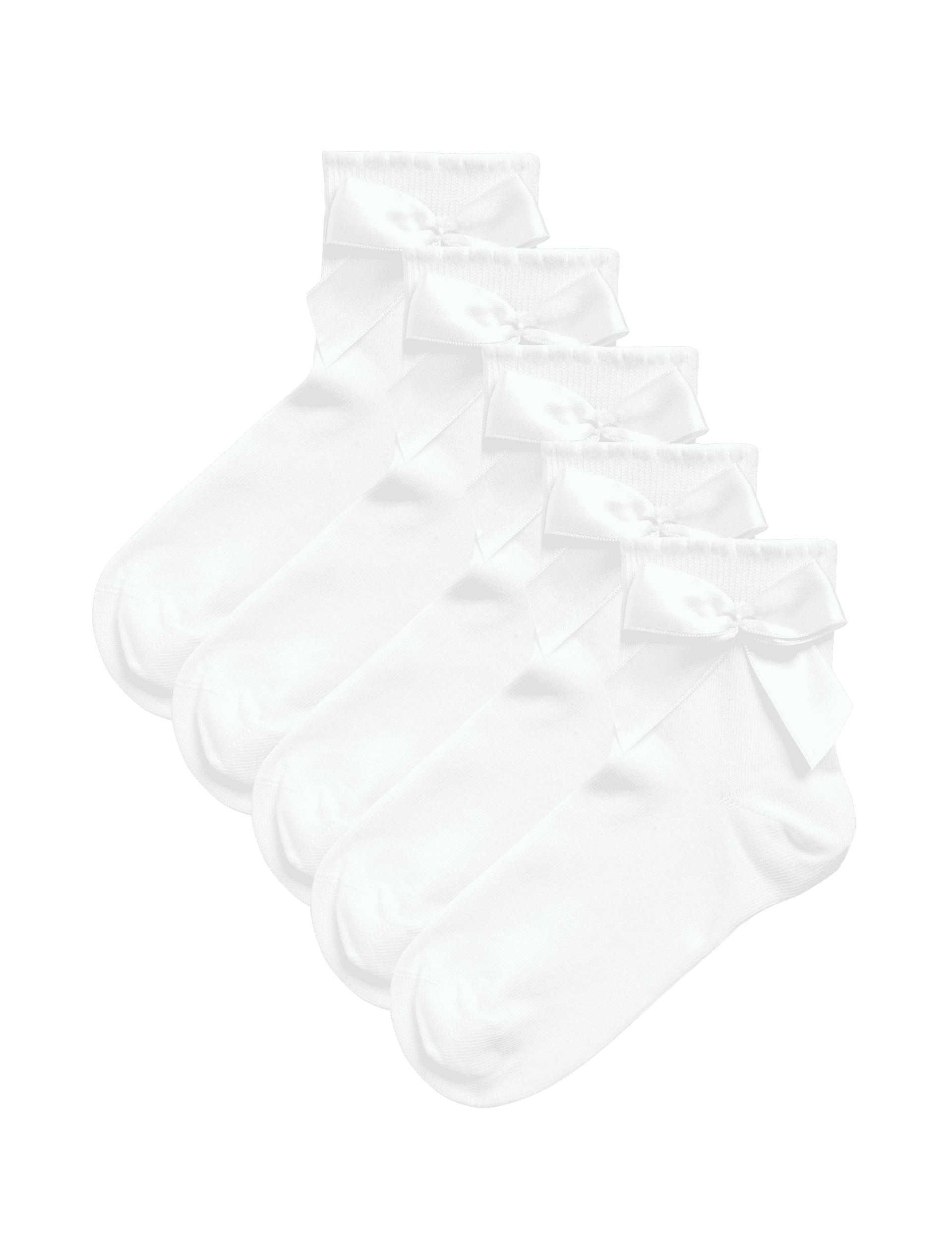 M&S Collection Girls 5pk Cotton Rich Ankle Bow Socks (6 Small-7 Large) - 12+3+ - White, White,Black,