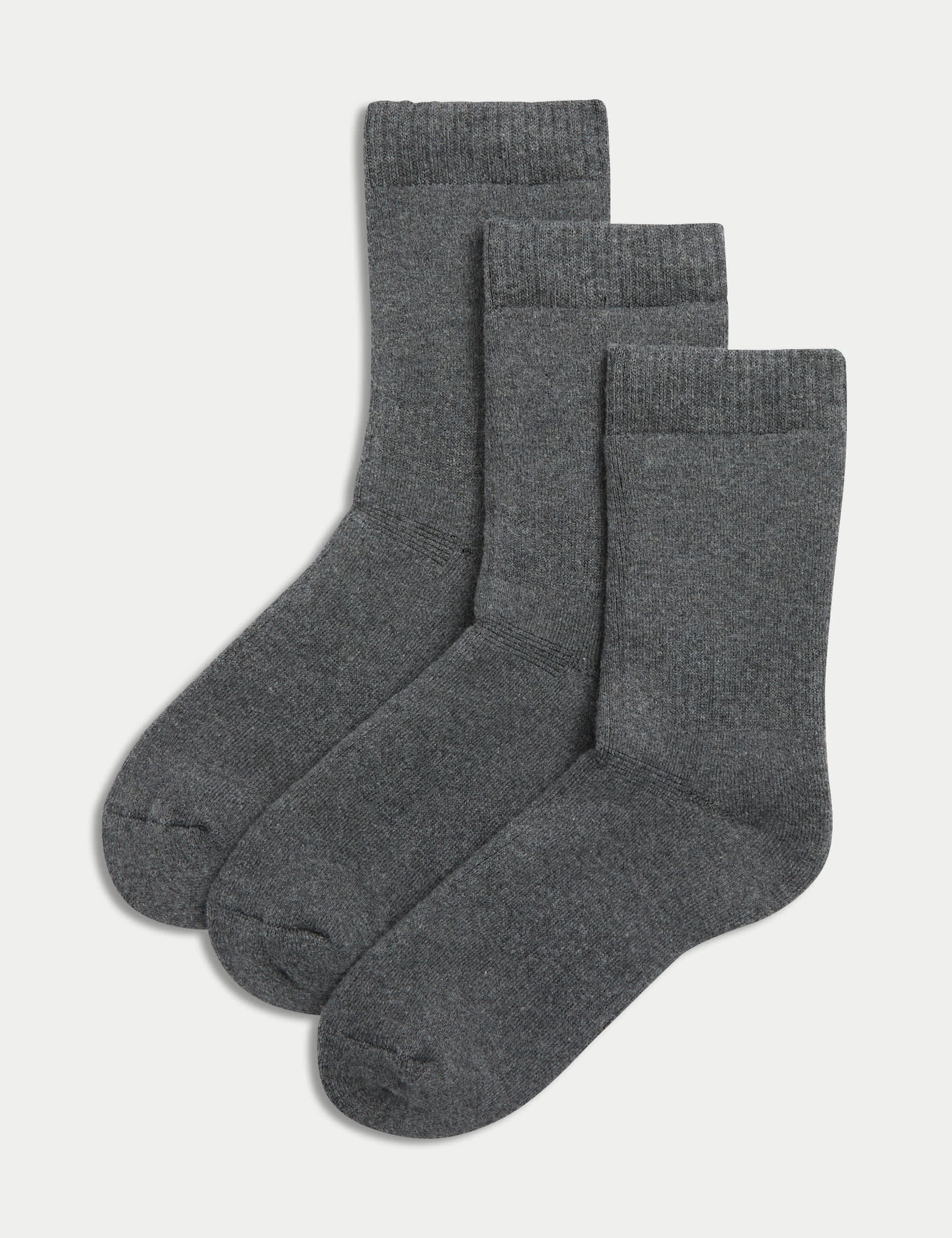 M&S 3pk Cotton Blend Thermal Socks (7-10 Yrs) - 8-12 - Grey, Grey,Black