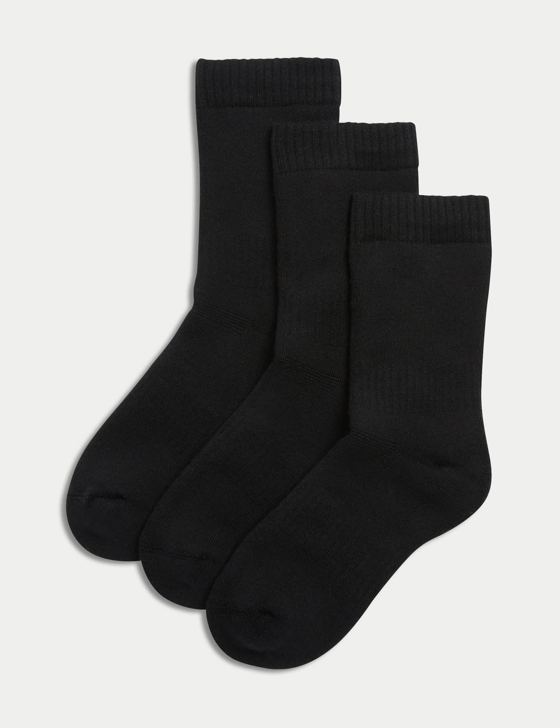 M&S 3pk Cotton Blend Thermal Socks (7-10 Yrs) - 4-7 - Black, Black,Grey