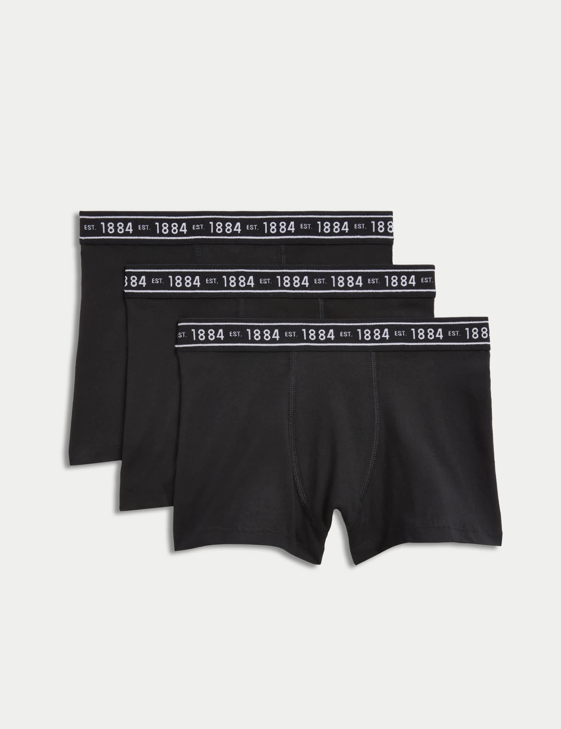 M&S Boys 3pk Cotton Rich with Lycra Trunks (6-16 Yrs) - 6-7 Y - Black, Black