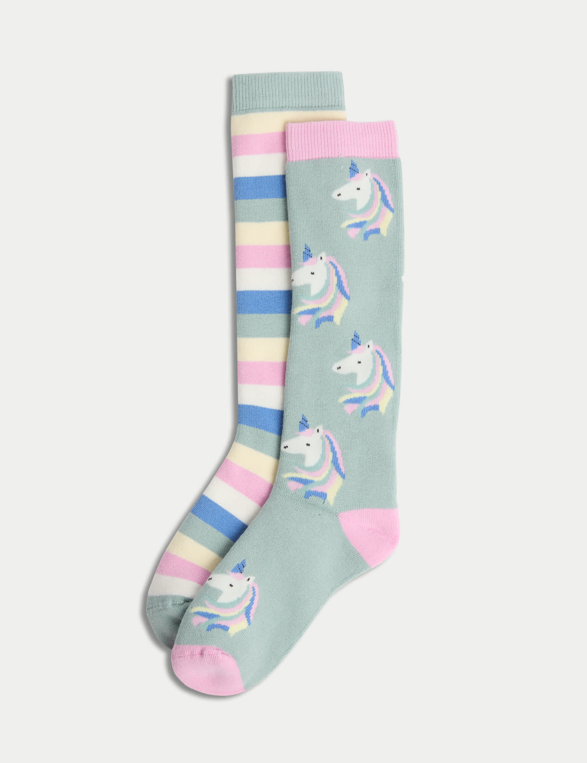 M&S Girls 2pk Cotton Rich Unicorn Welly Socks (6 Small
