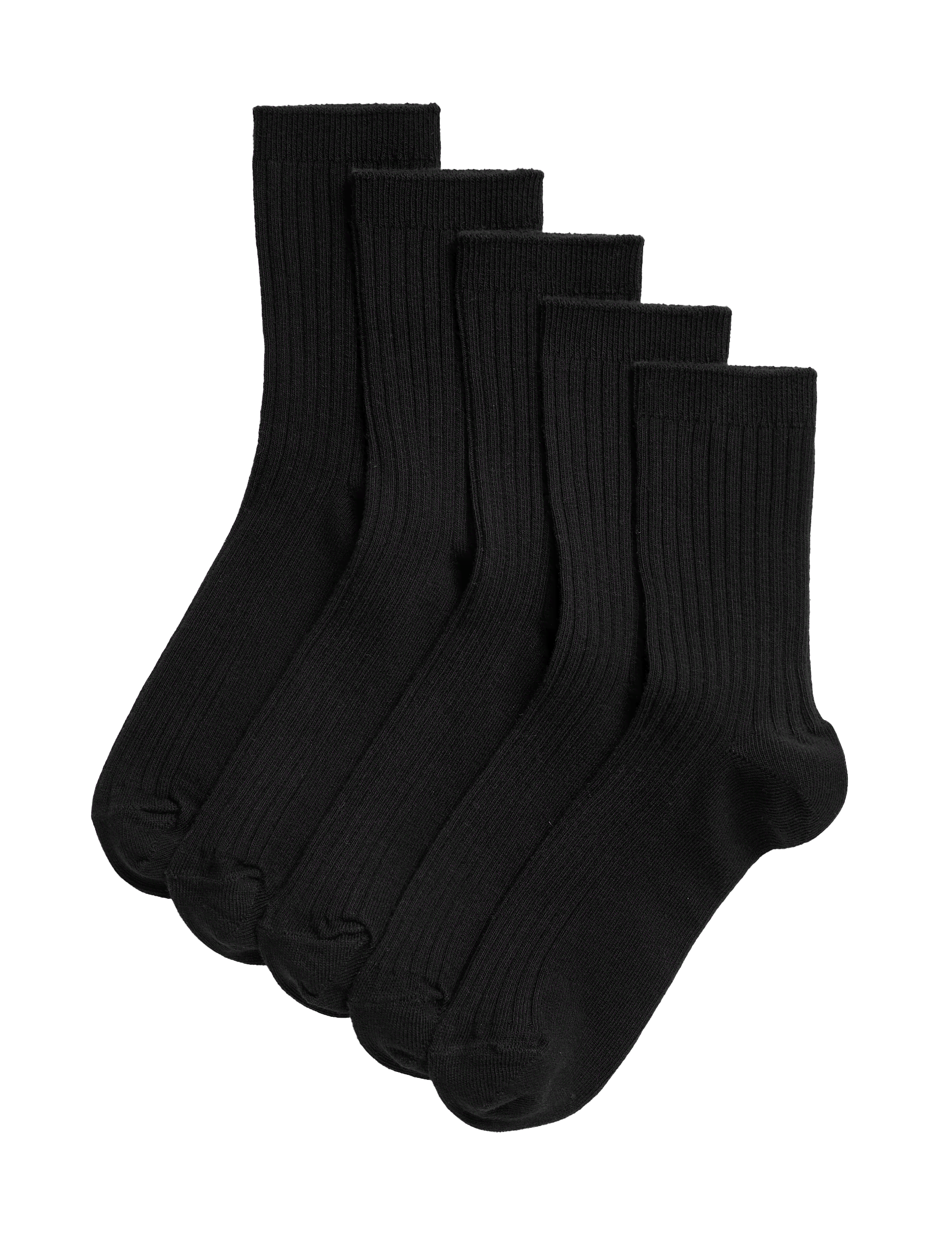 M&S Collection Boys 5pk of Ribbed School Socks - 8-12 - Black, Black,Grey