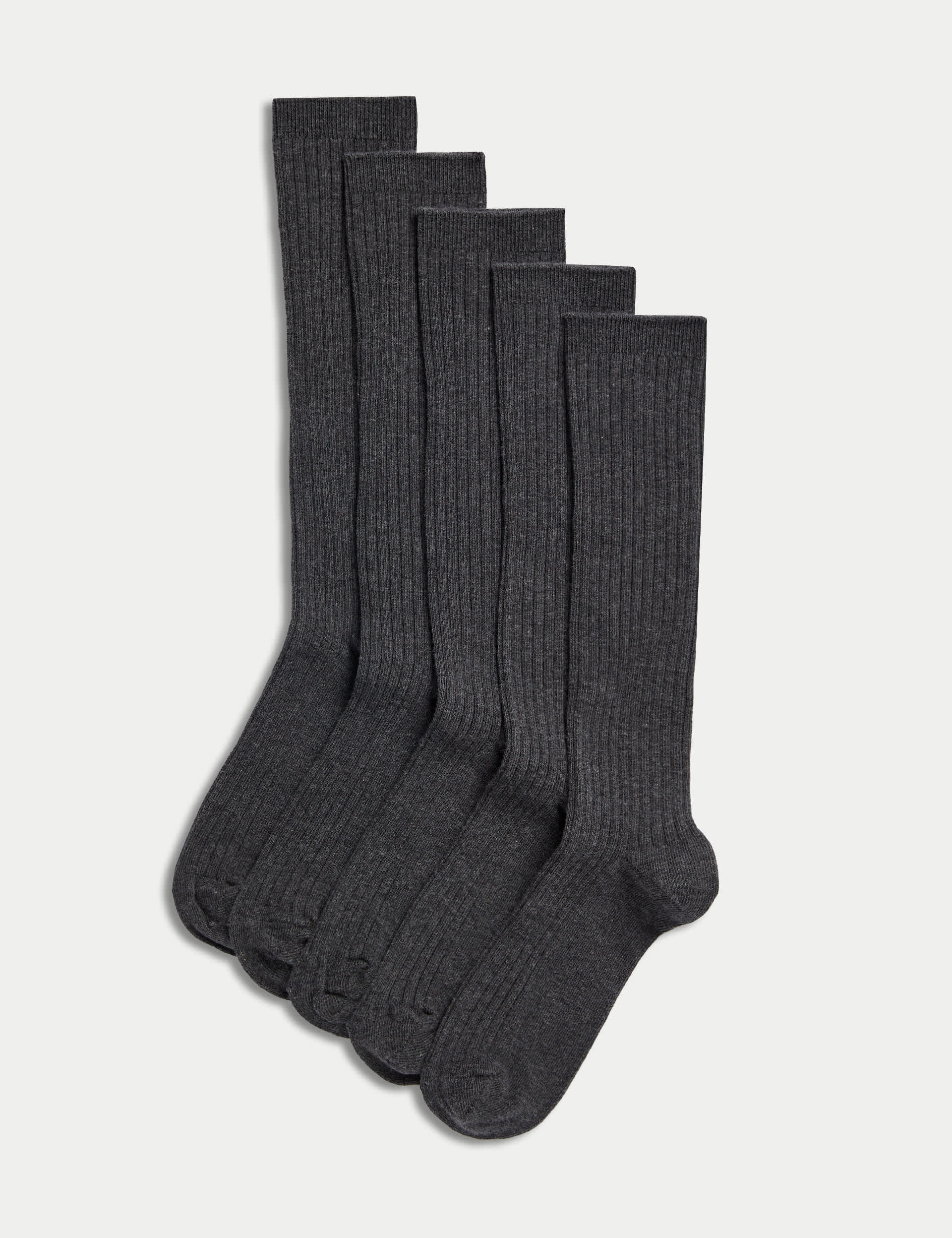 M&S Boys 5pk of Long Ribbed School Socks - 8-12 - Grey, Grey