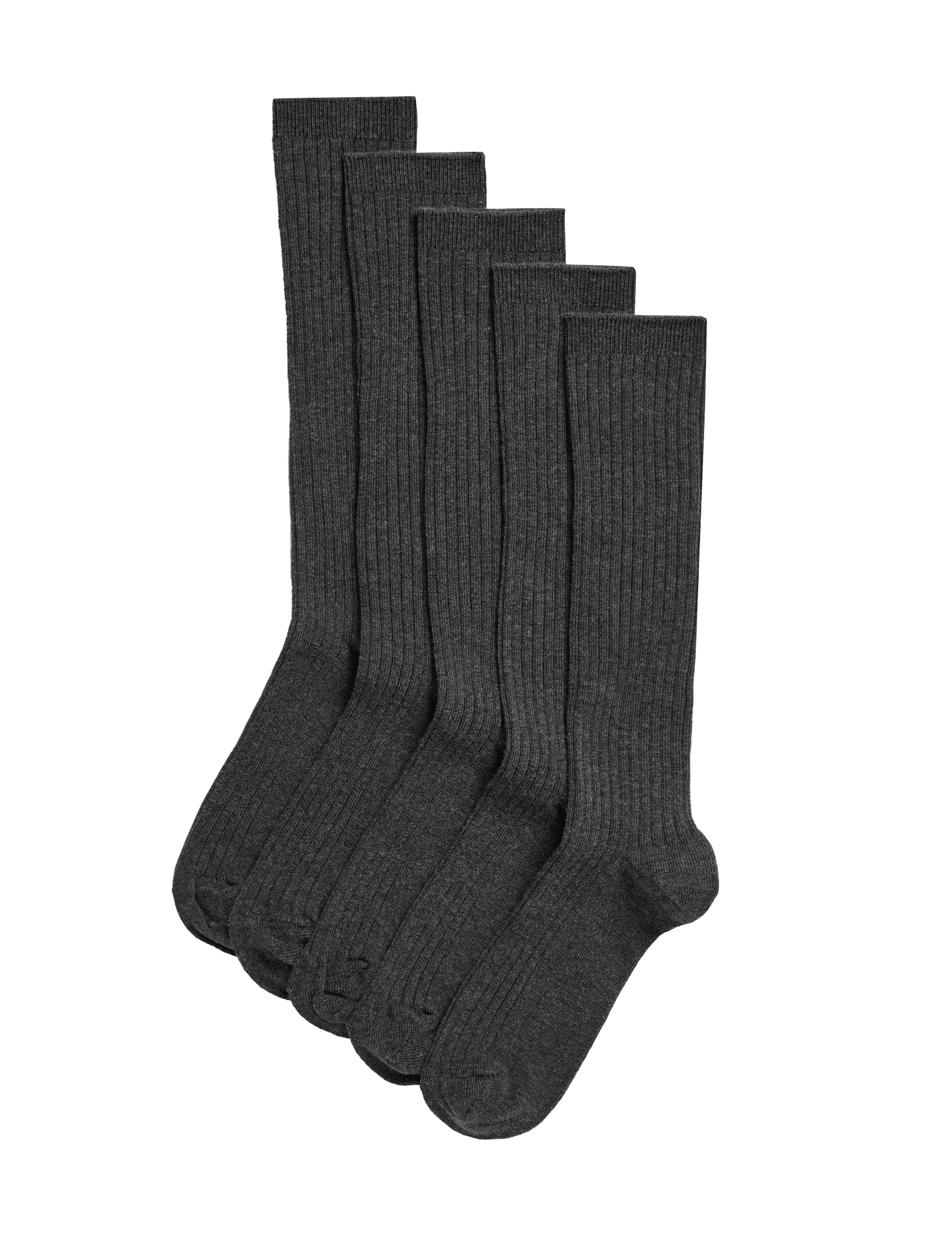 M&S Collection Boys 5pk of Long Ribbed School Socks - 12+3+ - Grey, Grey