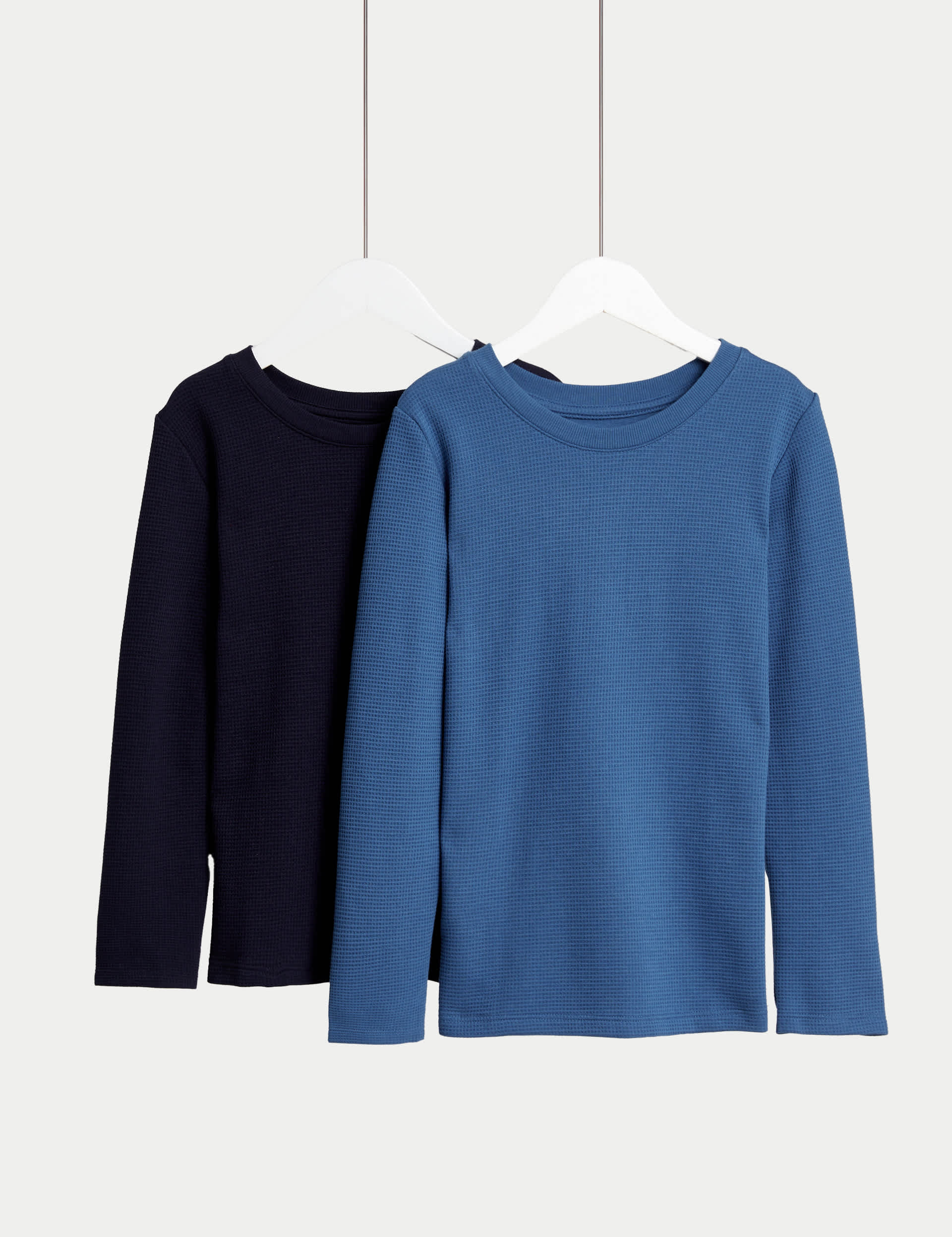 M&S 2pk Cotton Blend Thermal Waffle Tops (2-14 Yrs) - 13-14 - Navy, Navy,Chilli,Lilac,Carbon,Sandsto